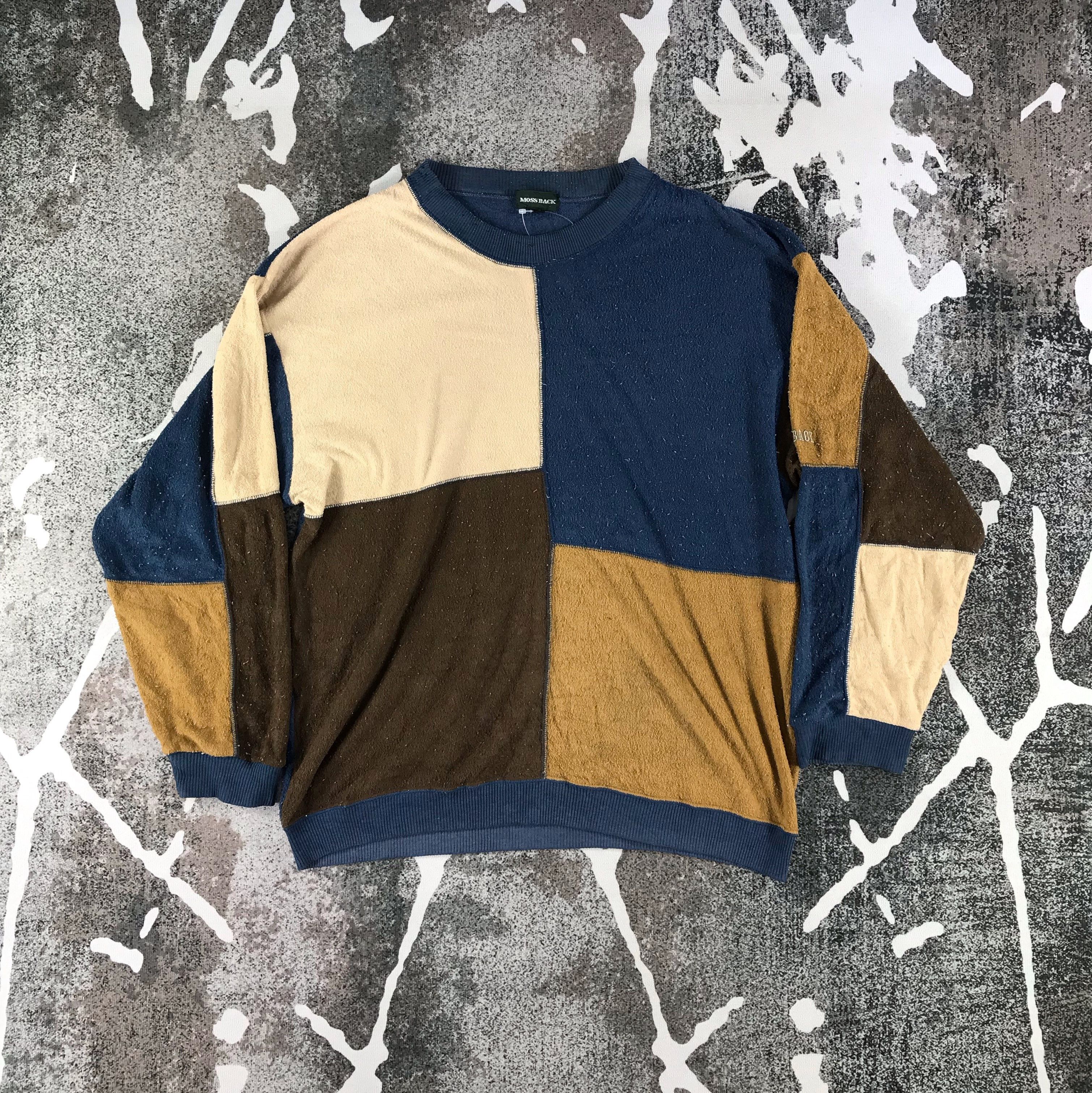 Vintage Moss Back Patchwork Pullover Sweatshirt F147