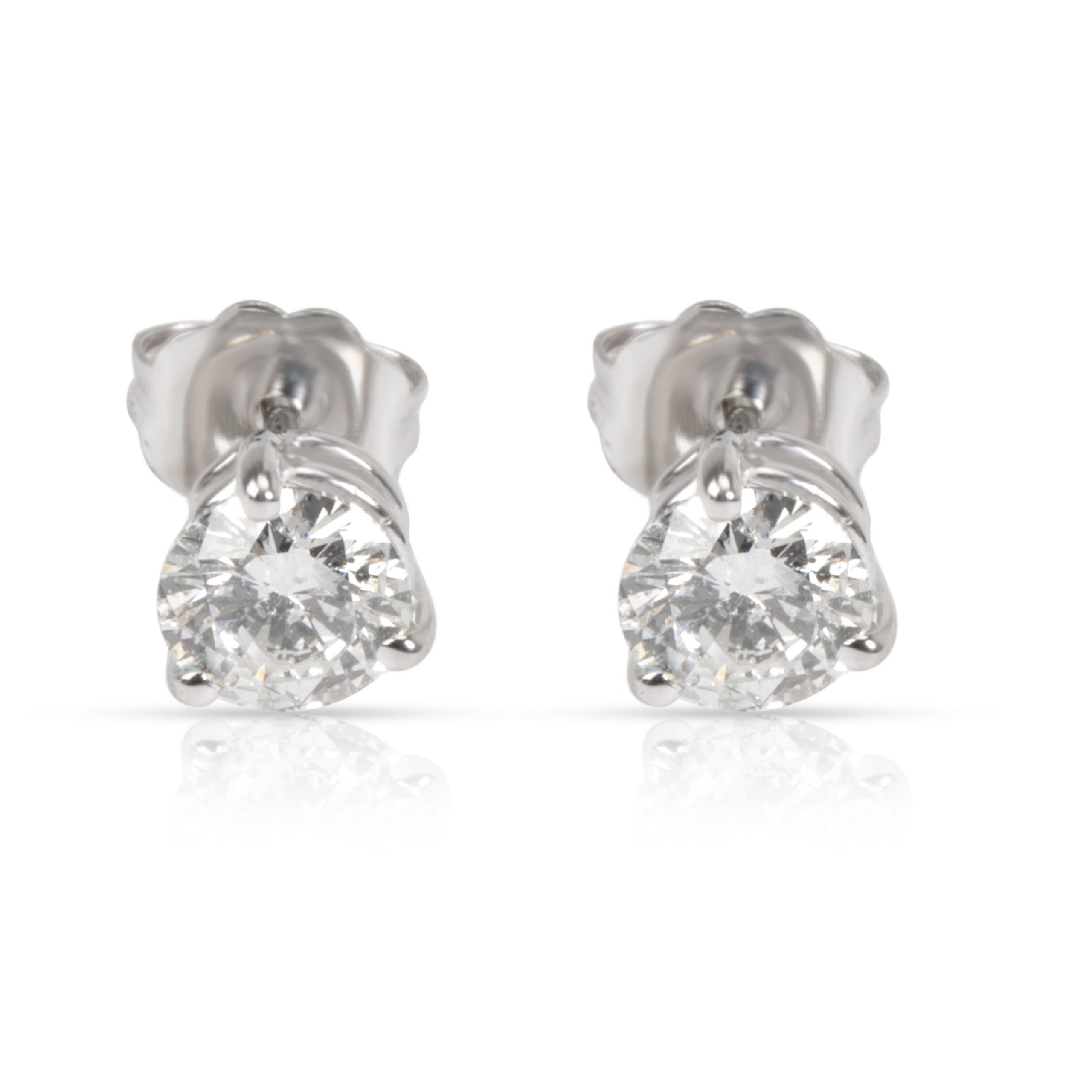 3 Prong Diamond Stud Earring in 14KT White Gold J I1 1.04 CTW