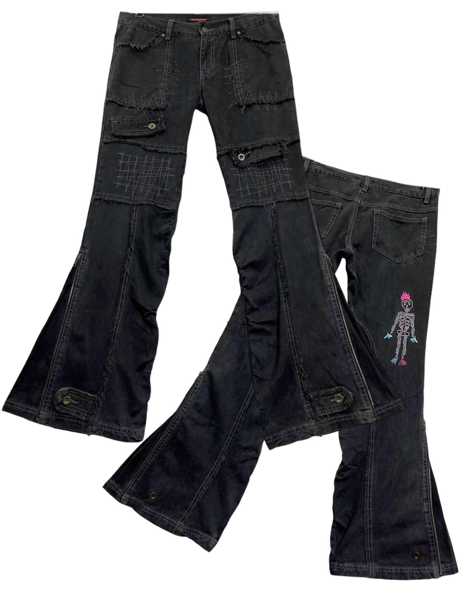 Other 💀PUNK SKULL🔥90’s ALGONQUINS Frayed Denim Flared Zipper Leg Size US 30 / EU 46 - 2 Thumbnail