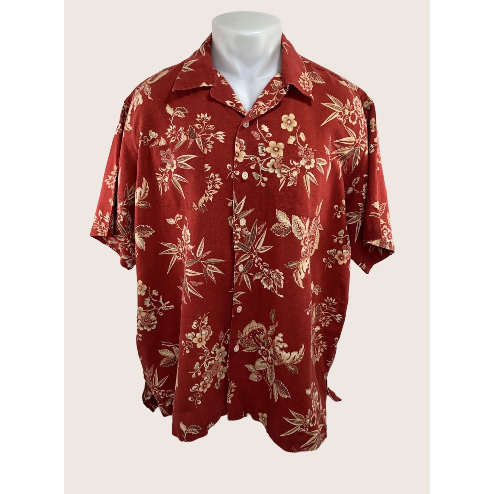 Polo Ralph Lauren VINTAGE Polo Ralph Lauren Camp Linen Blend Hawaiian Shirt XL Aloha Floral Short Sleeve Orangish Red Men Button-Up Size US XL / EU 56 / 4 - 1 Thumbnail