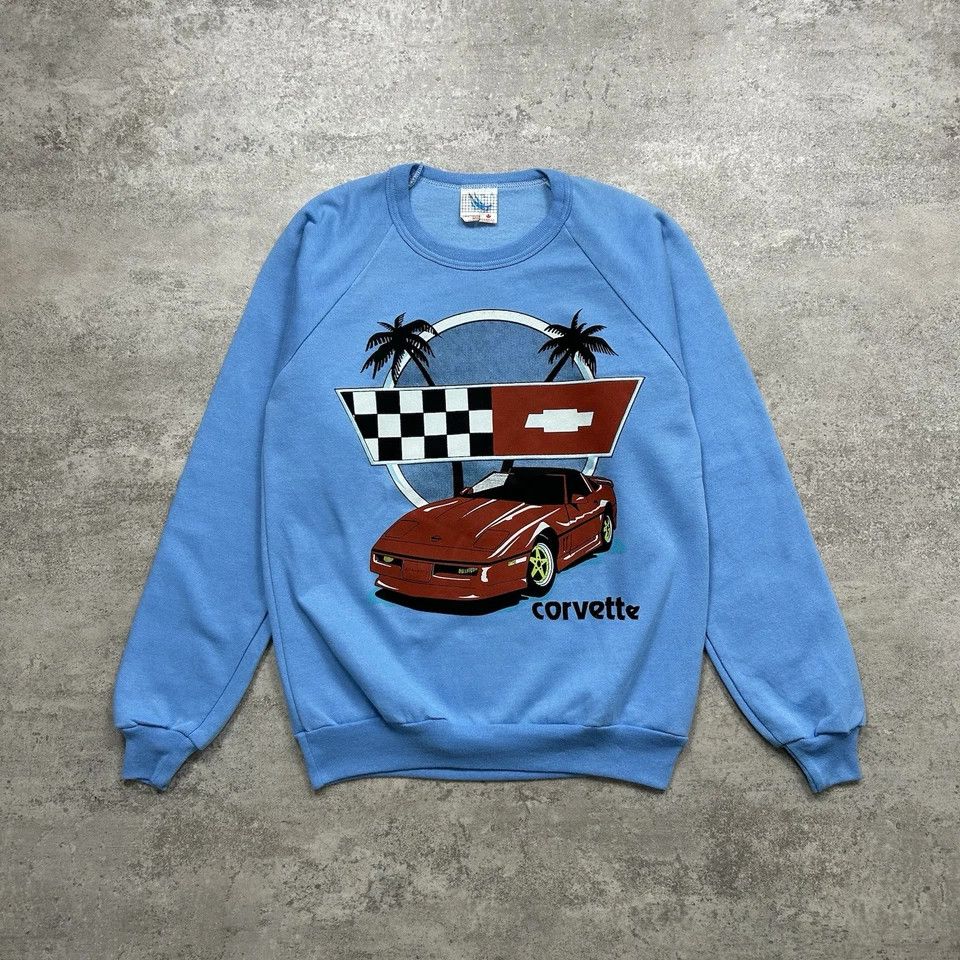 RARE CORVETTE C4 RINGER SWEATSHIRT SIZE S BLUE SWIFTSURE