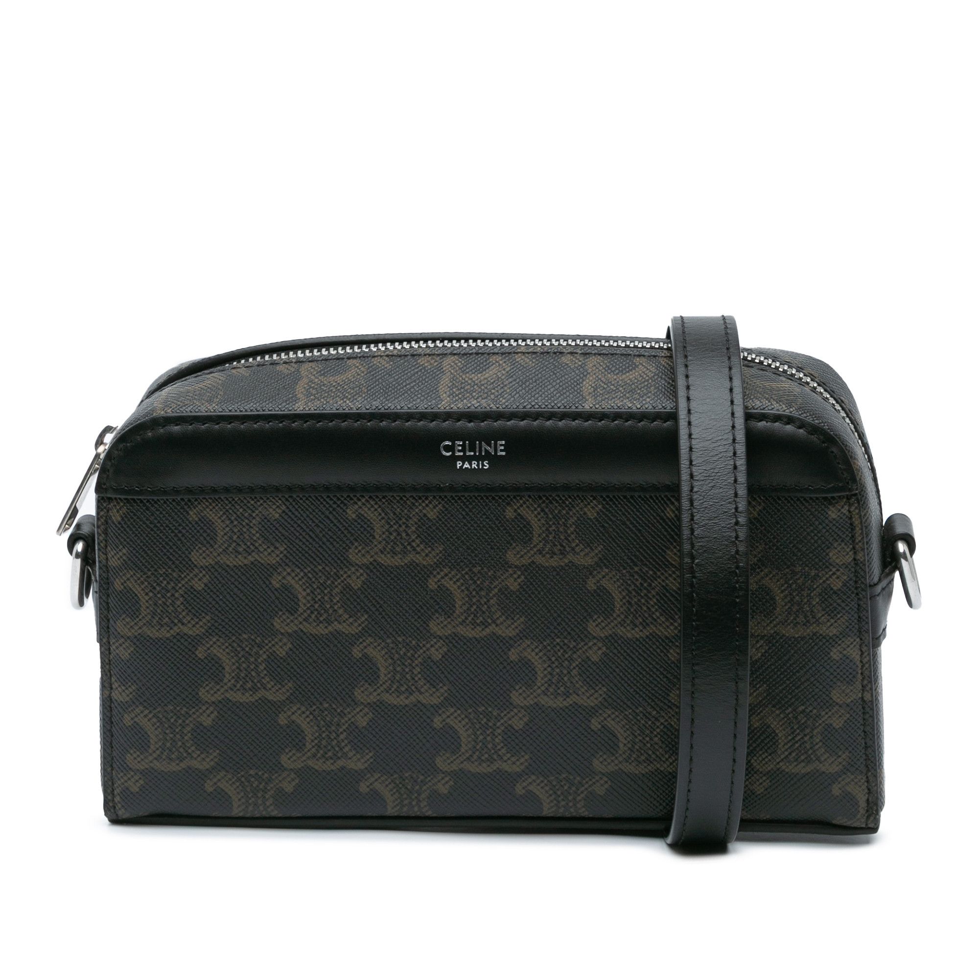 Celine Mini Triomphe Coated Canvas Camera Bag in Brown, Women's