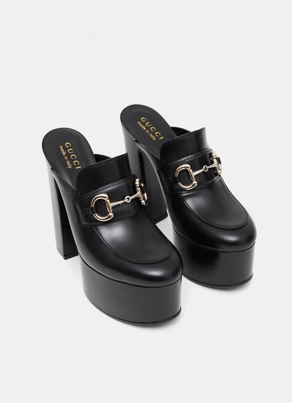Gucci oc11z0226 Women's Platform Mule With Horsebit In Black Size US 10 / IT 40 - 2 Thumbnail