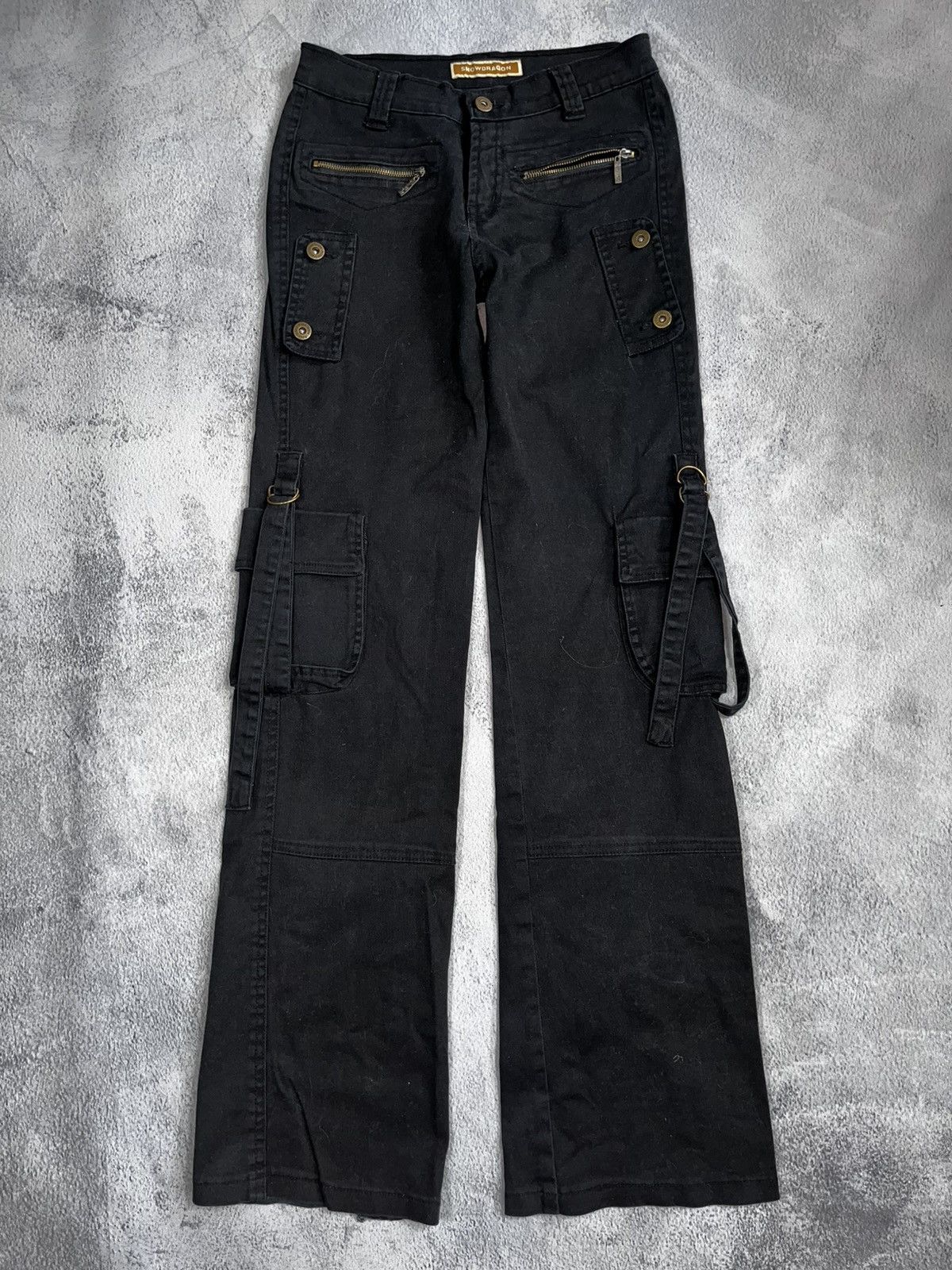 Vintage Y2K multipockets low rise cargo flared pants 27