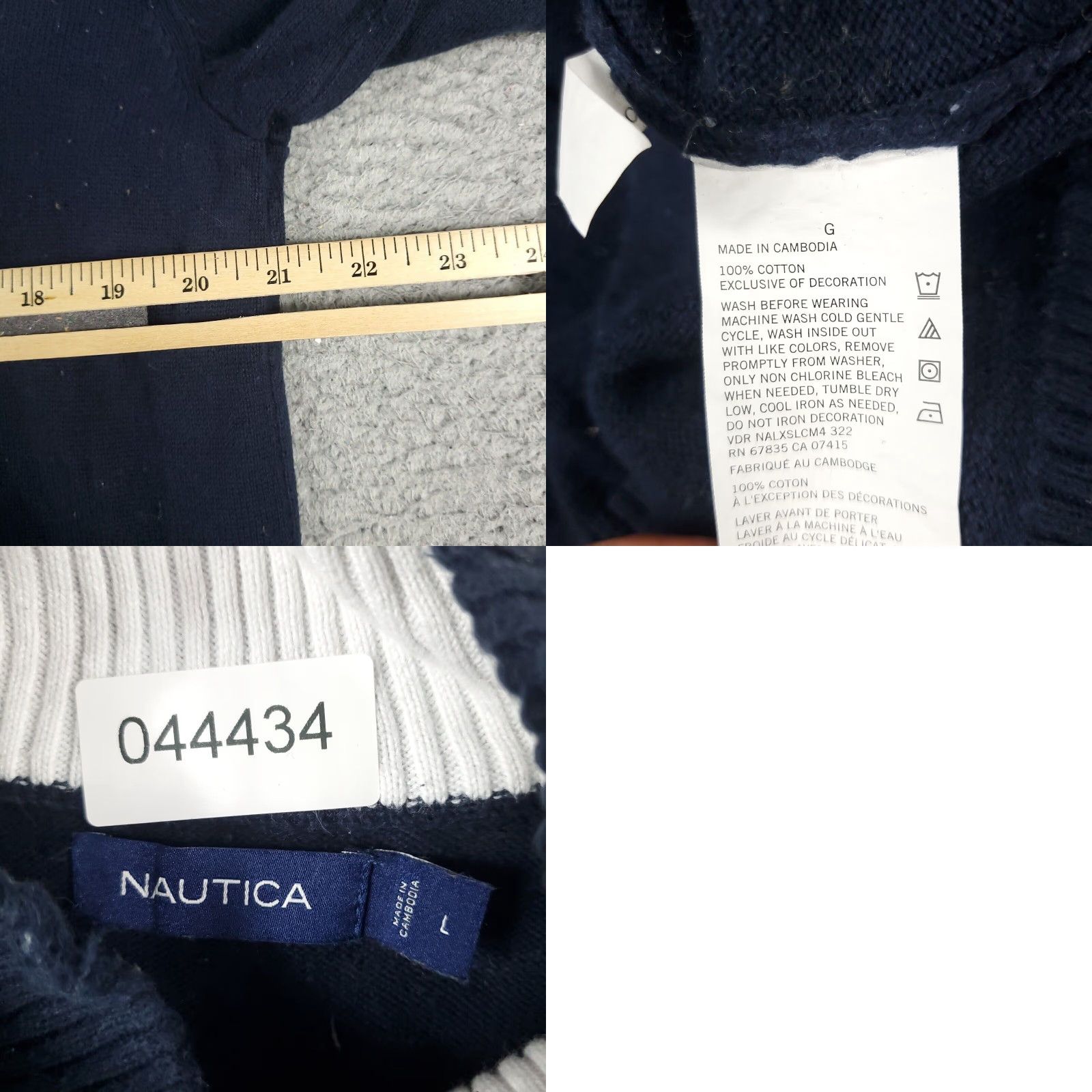 Nautica Nautica Mens Large Blue 1/4 Zip Up Pullover Sweater Casual Knit Top Long Sleeve Size US L / EU 52-54 / 3 - 8 Thumbnail