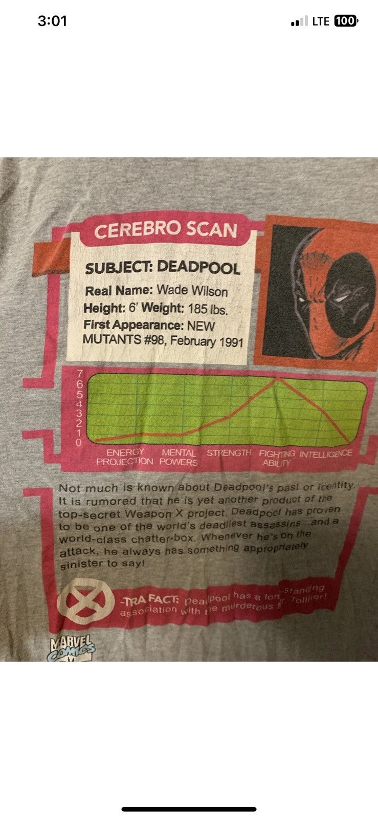 Marvel Comics Marvel deadpool mens sz M gray cerebro scan t shirt Size US M / EU 48-50 / 2 - 2 Thumbnail
