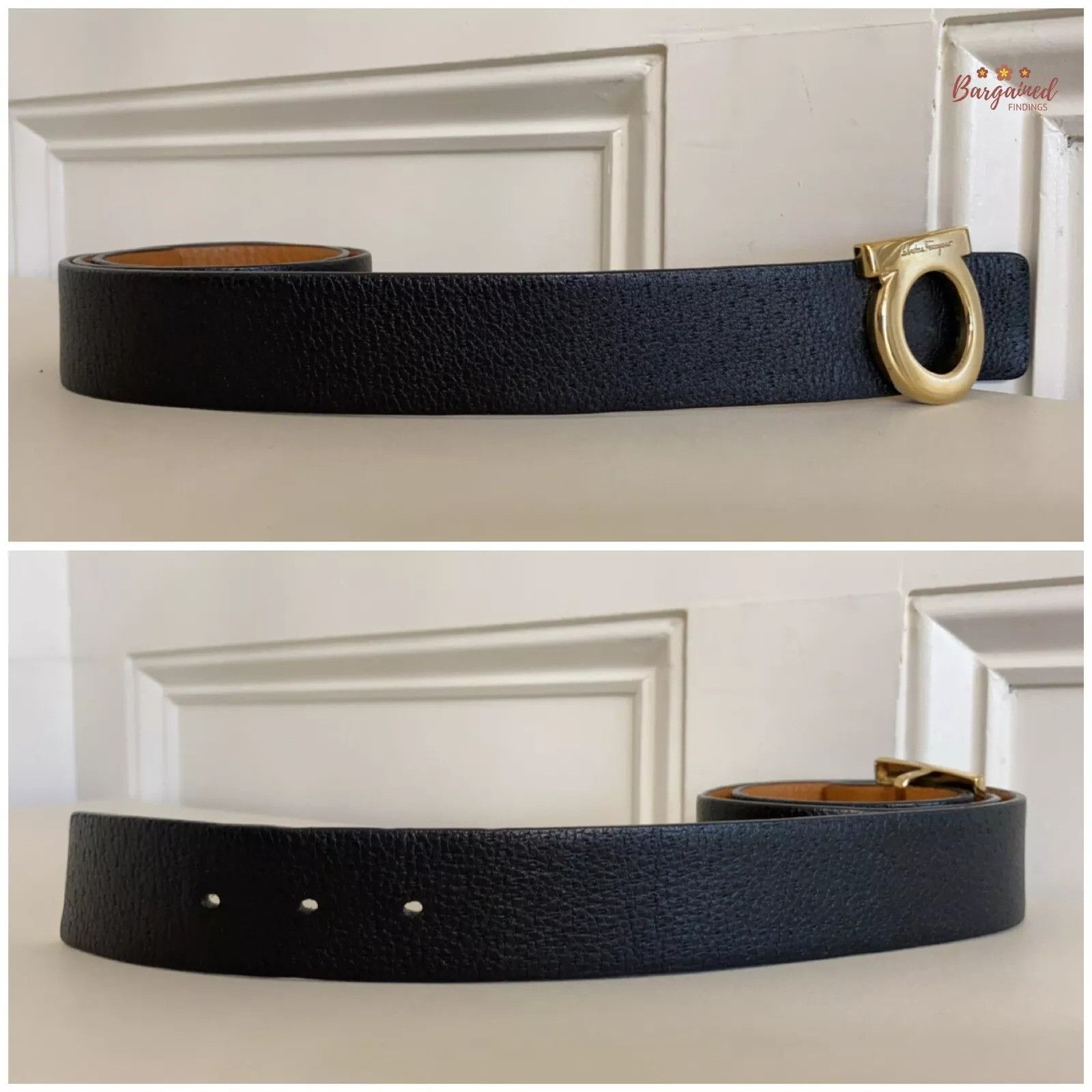 Salvatore Ferragamo Salvatore Ferragamo Black/Cognac Leather Reversible Gold Size ONE SIZE - 9 Thumbnail