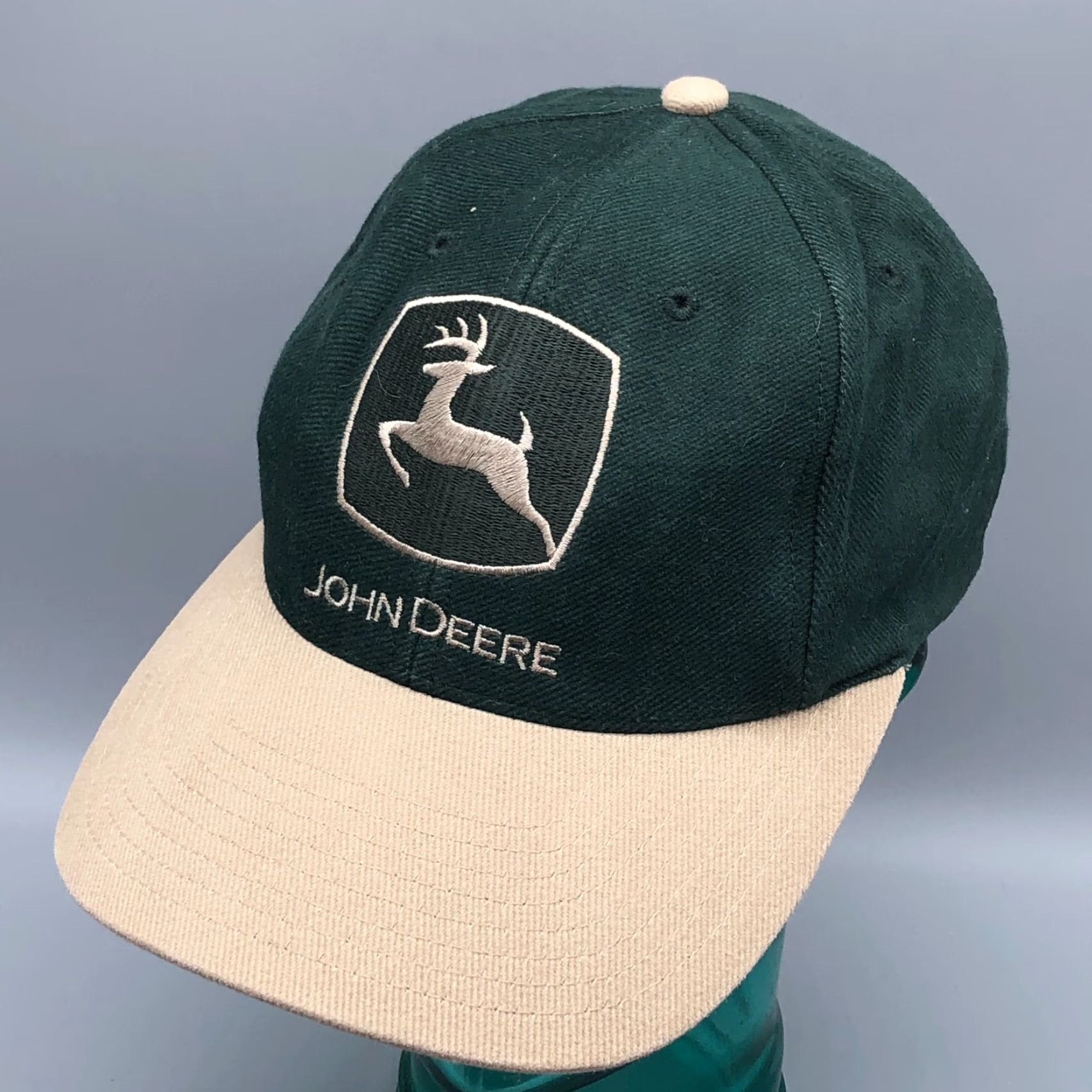 Vintage VINTAGE John Deere Hat Cap Snap Back Green Tan Trucker Base Ball Dad Farm Adult Size ONE SIZE - 2 Thumbnail