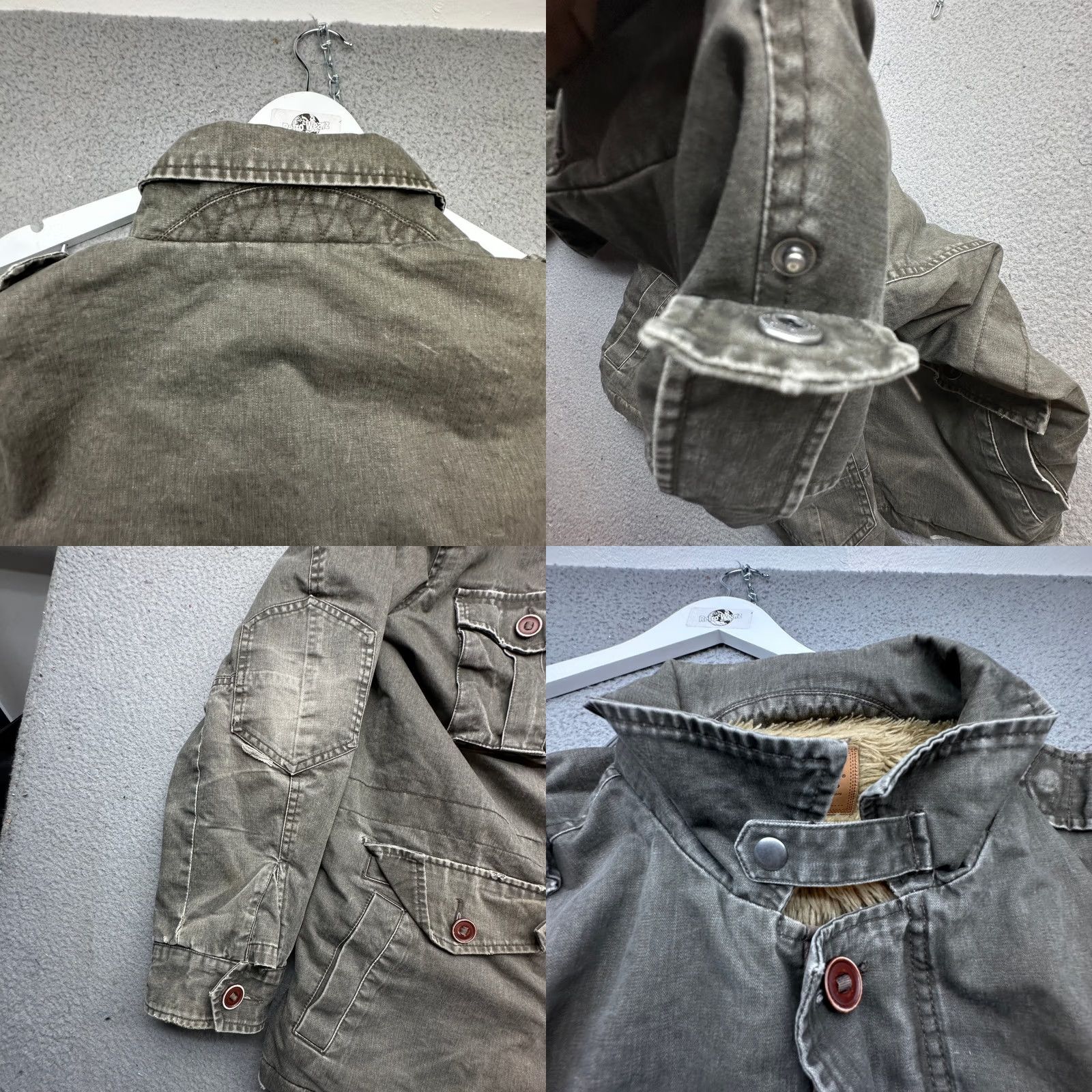 Guess Guess Jeans Military Distressed Jacket Mens Large Faux Fur Lined Green M65 Style Jacket Size US 33 - 8 Thumbnail
