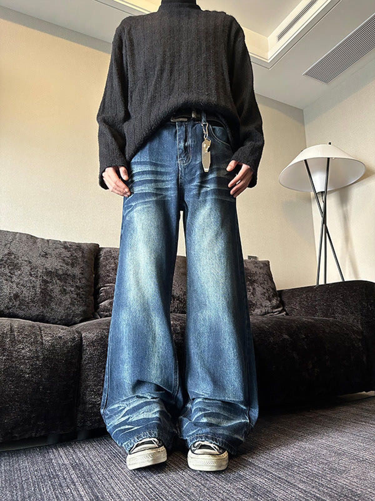 Vintage Blue Wide Leg Denim Jeans, Stacked Baggy Jeans Size US 32 / EU 48 - 2 Thumbnail