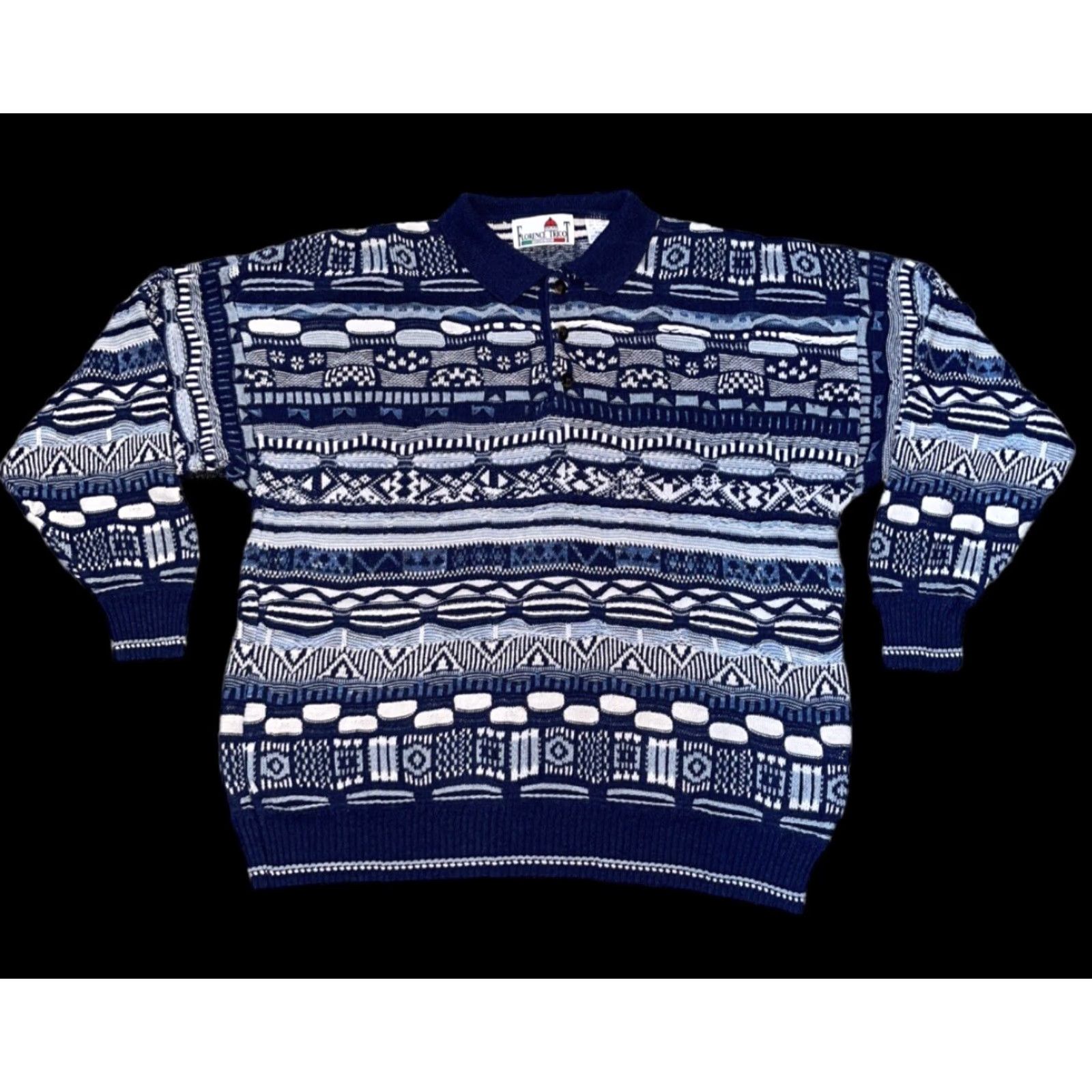 Vintage VINTAGE Florence Tricot Sweater Shirt Mens 2XL Blue White Gray Striped Collared 3D Textured Pullover Knit 90s Hip Hop Size US XXL / EU 58 / 5 - 2 Thumbnail