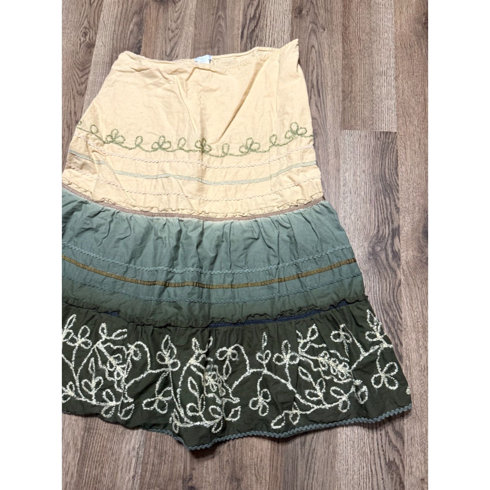 Apt. 9 APT. 9 Skirt Women's Size 12 Maxi A-Line Yellow Green Tiered Cotton 12" Rise Mid Zip Casual Free Return Womens Size 34" / US 12 / IT 48 - 4 Thumbnail