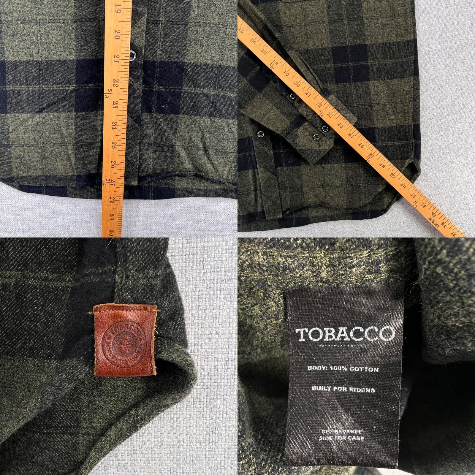 Tobacco Motorwear Co Buffalo Plaid Flannel Shirt Men XL Olive Black Work Grunge