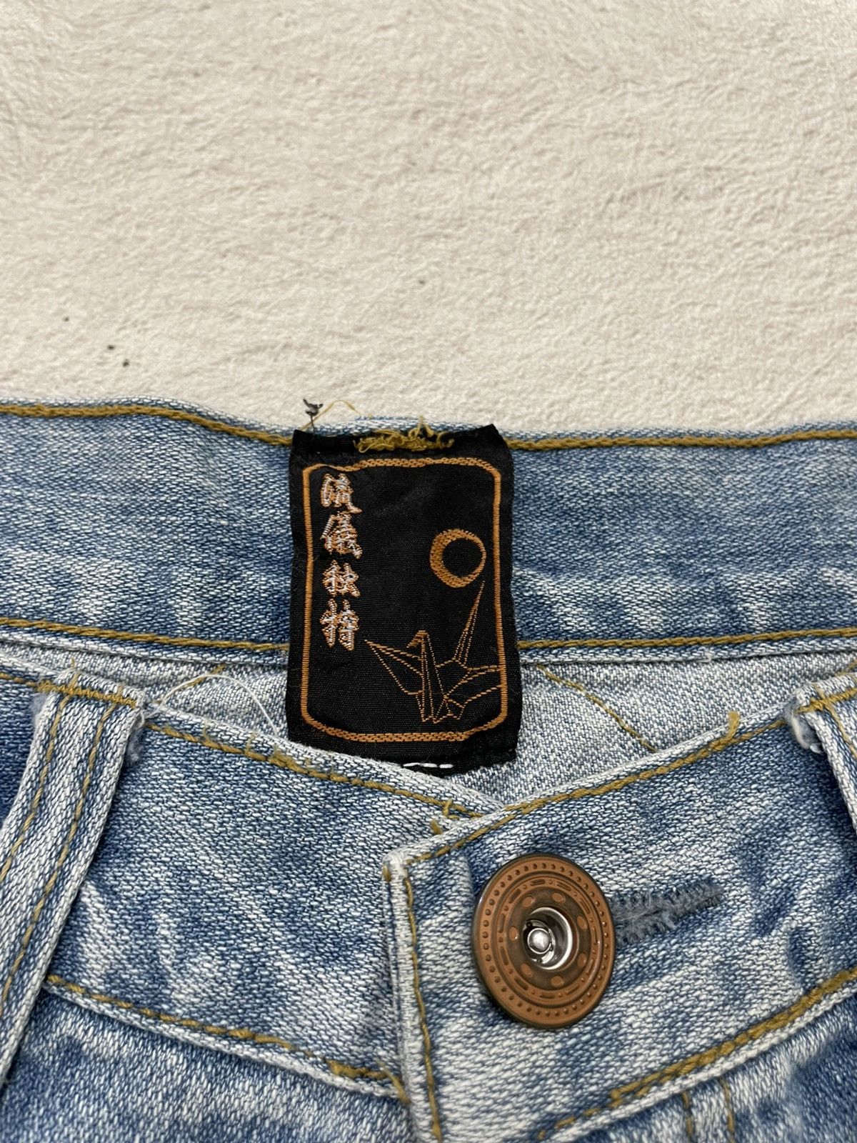 Japanese Brand Kara Kuri Japanes Embroidered Denim Y2K Oni Raijin Patchwork Size US 33 - 4 Thumbnail