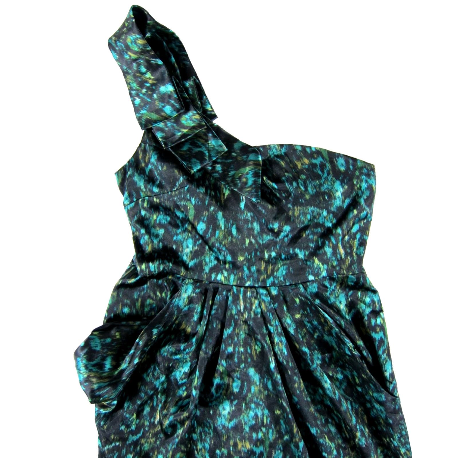 Vintage Dressbarn Collection Dress Style Sheath Dress One Shoulder Pocket Green Black Yellow Size 8 Womens Size M / US 6-8 / IT 42-44 - 4 Thumbnail
