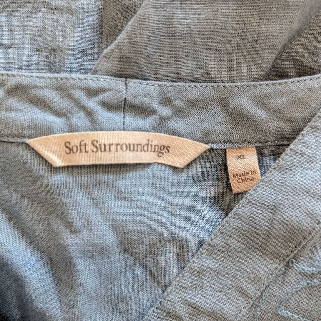 Other Soft Surroundings Lilith Arona Blue Embroidered Linen Tunic Size XL / US 12-14 / IT 48-50 - 7 Thumbnail