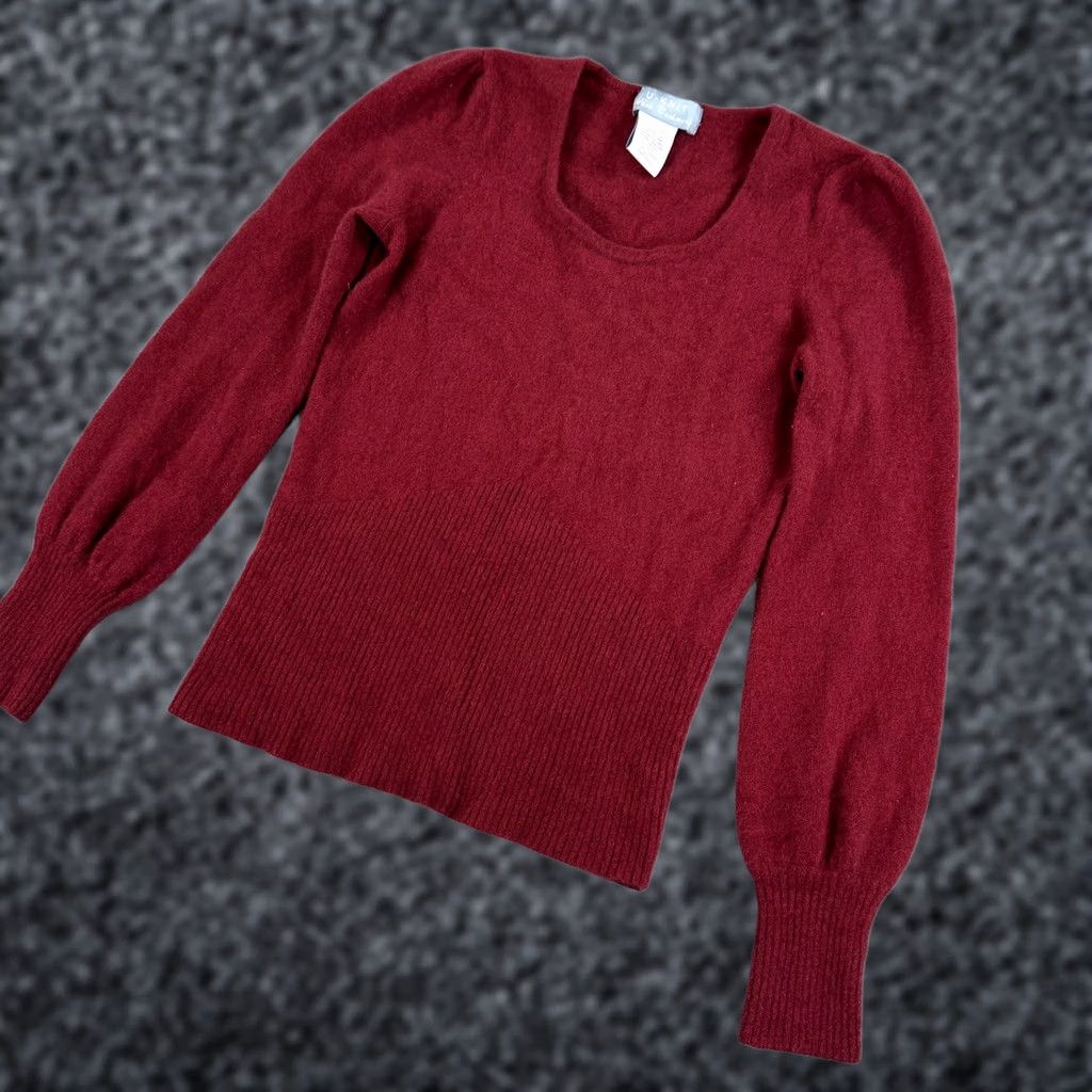 Vintage U-KNIT Pure Cashmere Sweater Womens Medium Red Cabernet Scoop Neck Puff Sleeve pullover Casual Winter Knit Size M / US 6-8 / IT 42-44 - 1 Thumbnail