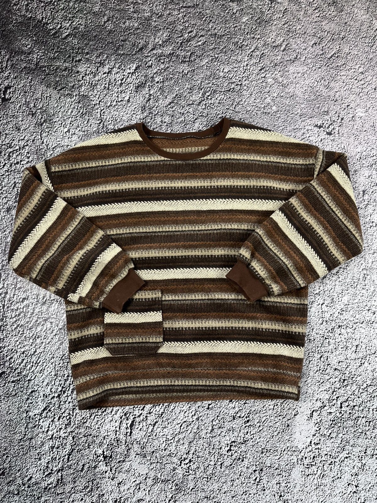 Vintage Vintage 90s striped one pocket sweater fleece rare size L Size US L / EU 52-54 / 3 - 2 Thumbnail