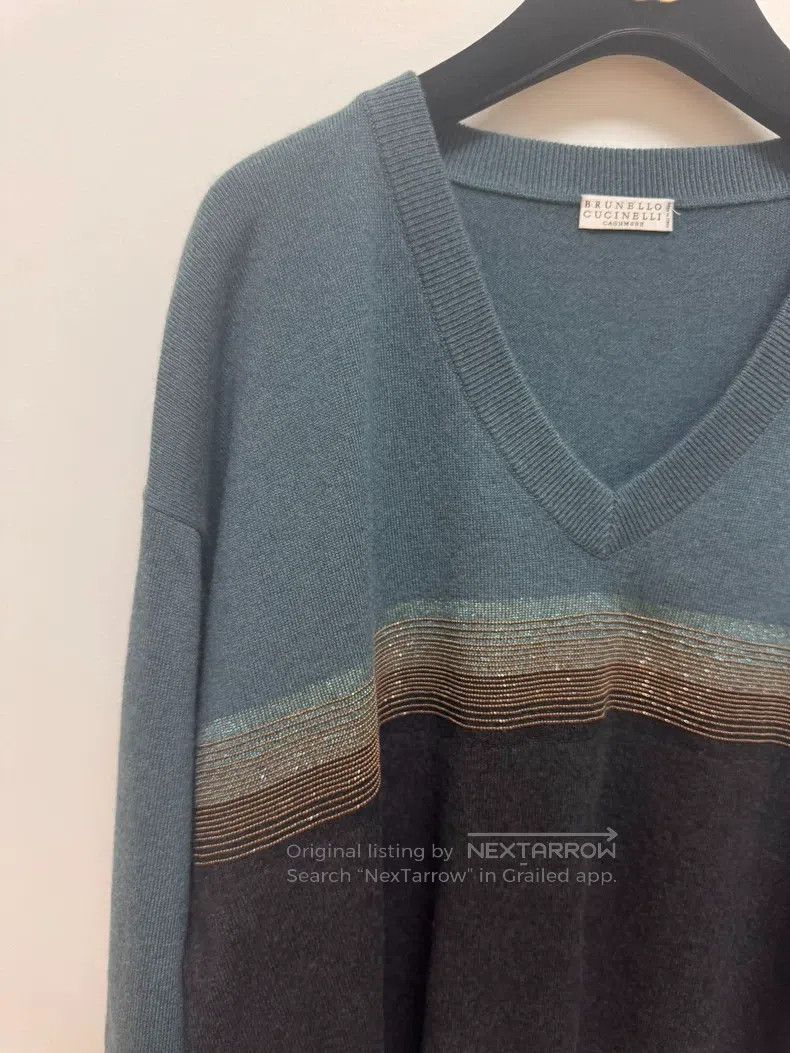Brunello Cucinelli Brunello Cucinelli Blue-Grey Cashmere Knit Sweater, Exquis Size XS / US 0-2 / IT 36-38 - 3 Thumbnail
