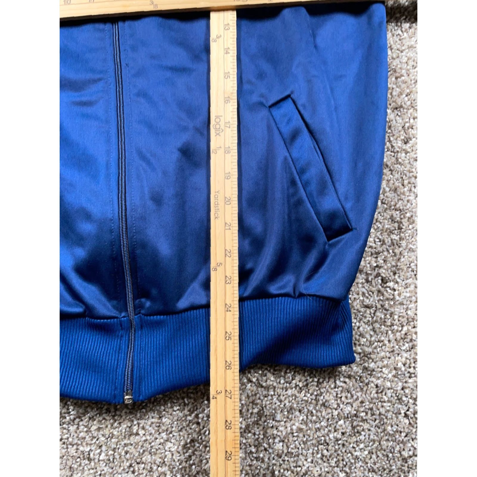 Vintage VTG 70s Track Jacket Adult XL Dark Blue Striped Sleeves Full Zip Pockets Polyester Winmark Tag Men Jacket Size US XL / EU 56 / 4 - 7 Thumbnail