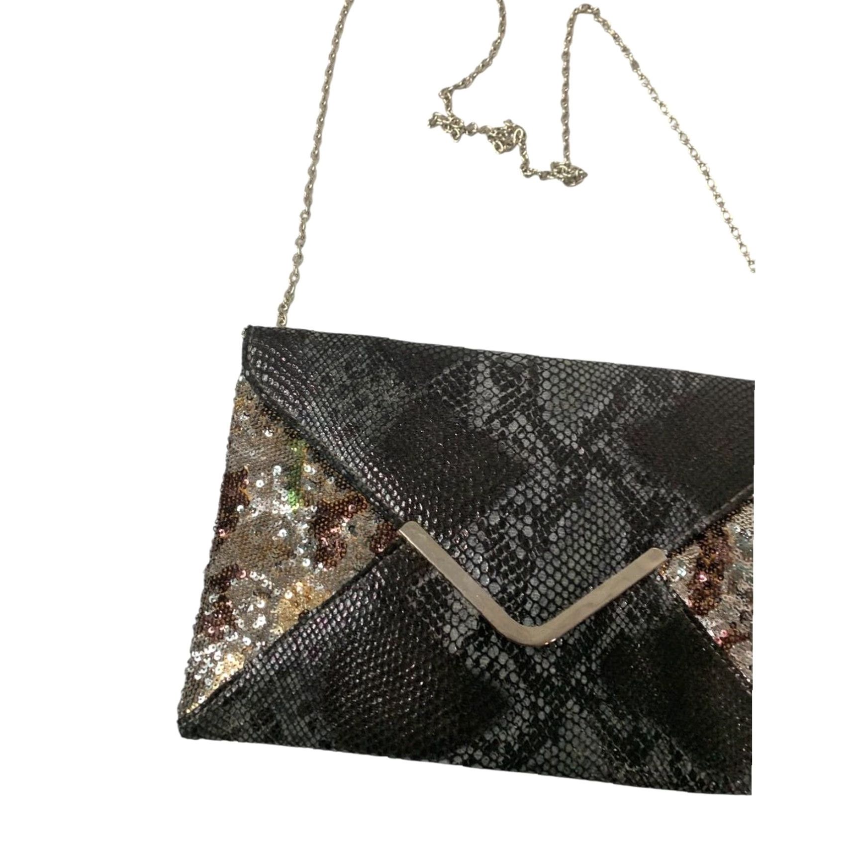 Vintage Y2K Convertible Envelop Clutch Shoulderbag Faux Snakeskin Sequin Women Black Snakeskin Clutch Decade Sequin Shoulderbag Mens? Size ONE SIZE - 2 Thumbnail