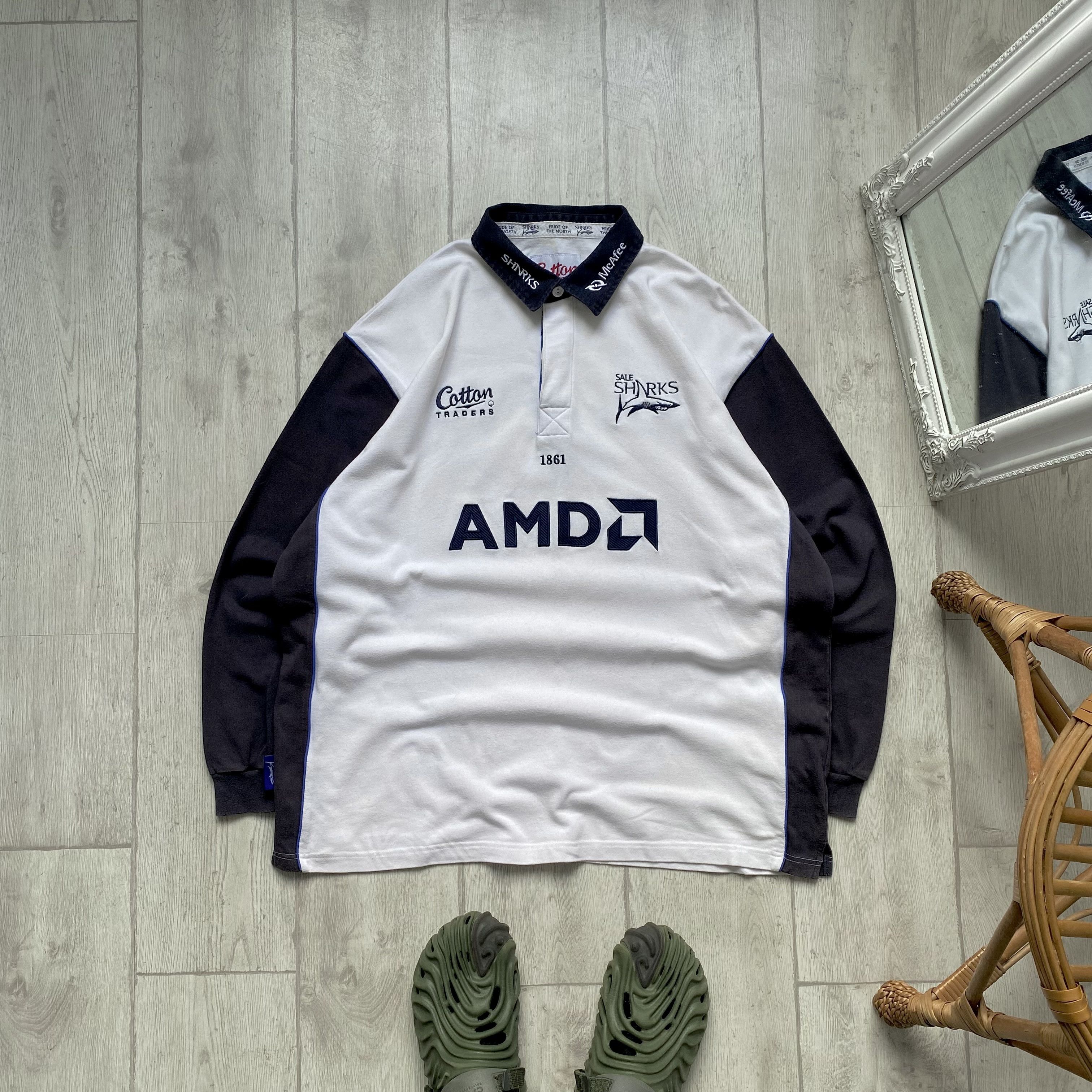 Cotton Traders 🦈 Vintage 90s Sale Sharks AMD jersey Rugby Shirt Heavy Size US XXL / EU 58 / 5 - 1 Thumbnail