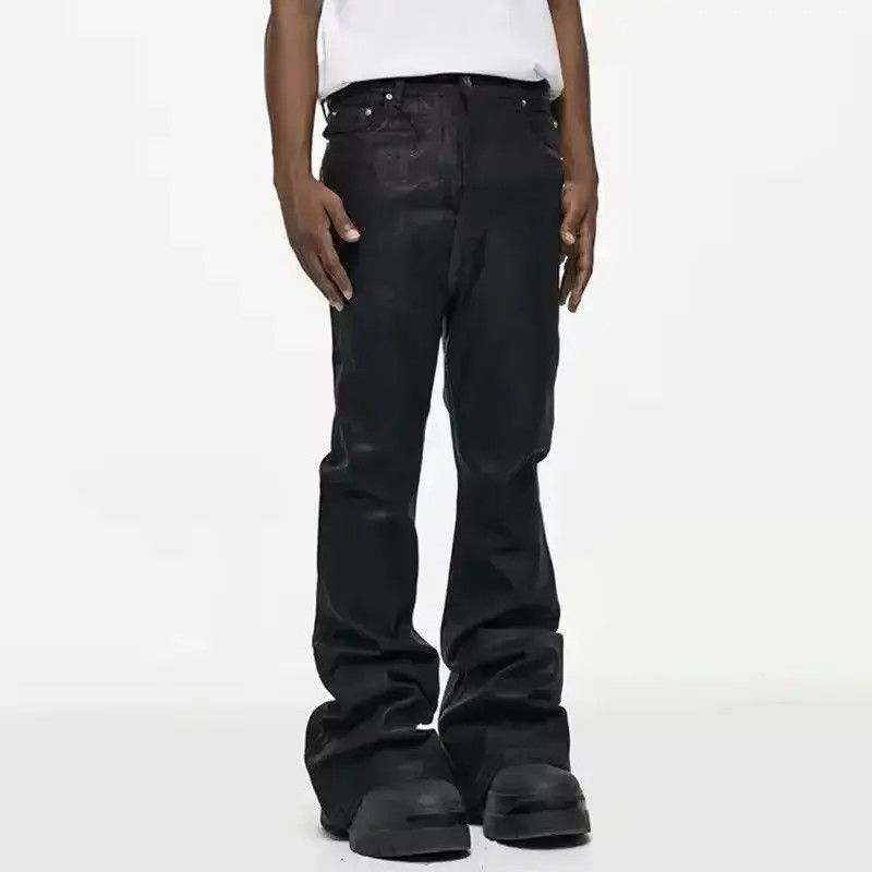 Japanese Brand Streetwear Wax Leather Stretch Hombre Baggy Flare Pants Size US 32 / EU 48 - 4 Thumbnail