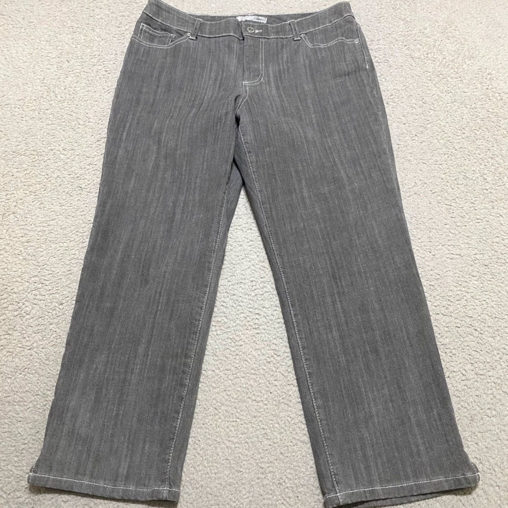 Vintage Chico's Jeans Gray Medium Wash Straight Crop Mid Rise Womens 8 Denim 23.5 Inseam 5-Pocket Stretch Cotton Spandex Regular Rise Shirt? Size 30" / US 8 / IT 44 - 2 Thumbnail