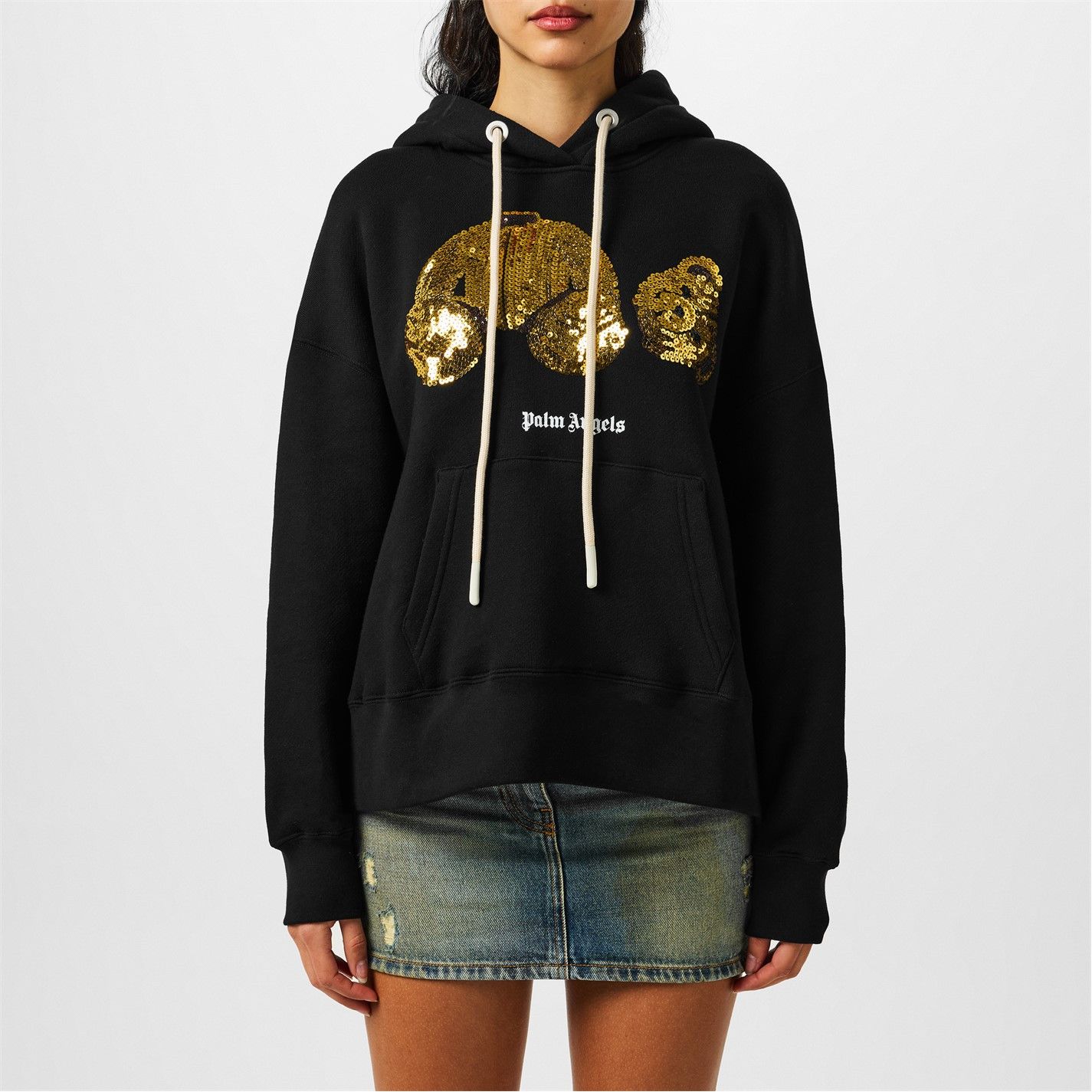 Palm Angels o1g2r1mq0325 Sequin Bear Hoodie in Black & Gold Size M / US 6-8 / IT 42-44 - 3 Thumbnail
