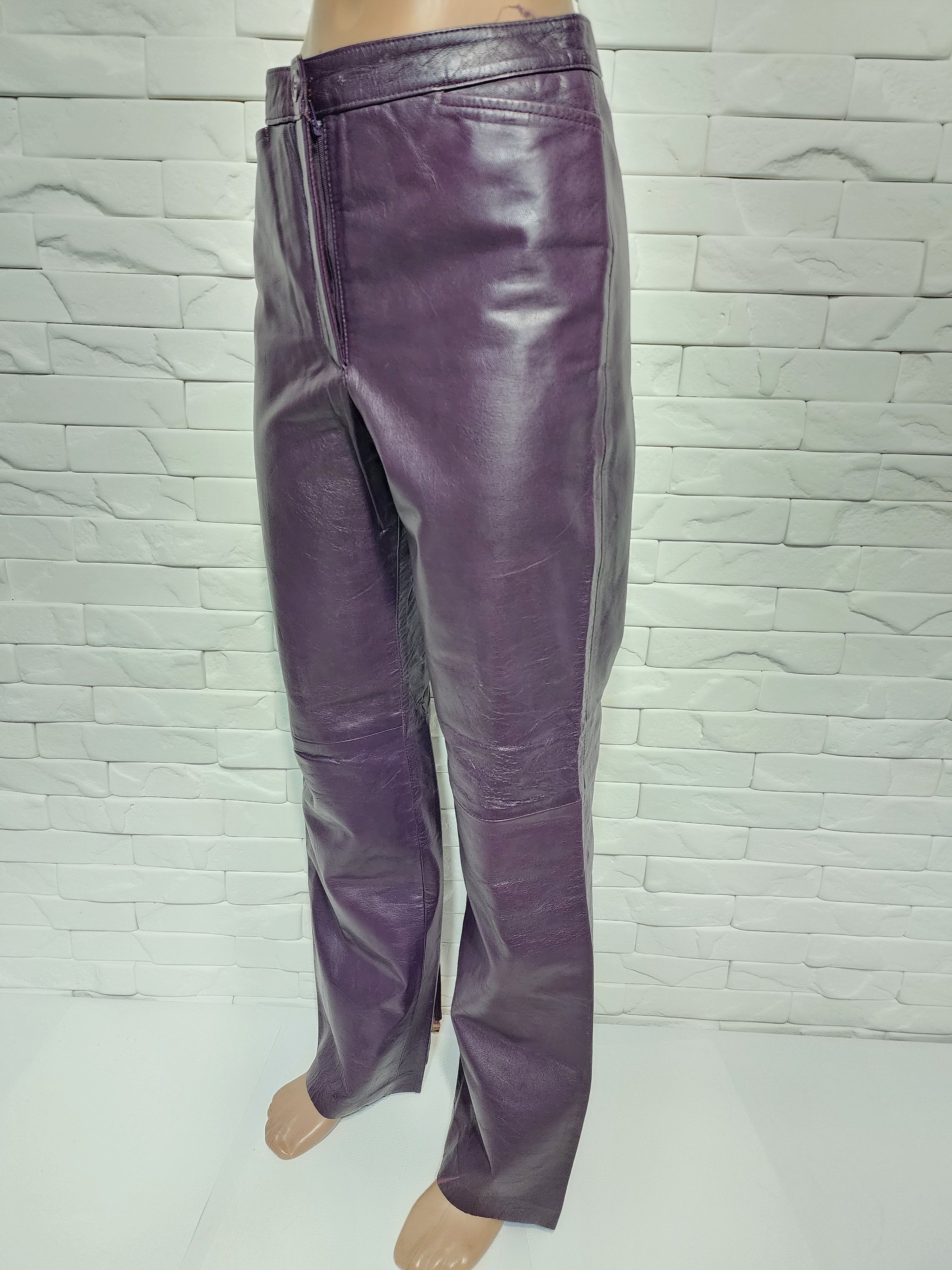 Genuine Leather Women's purple leather pants. Size 28" / US 6 / IT 42 - 2 Thumbnail