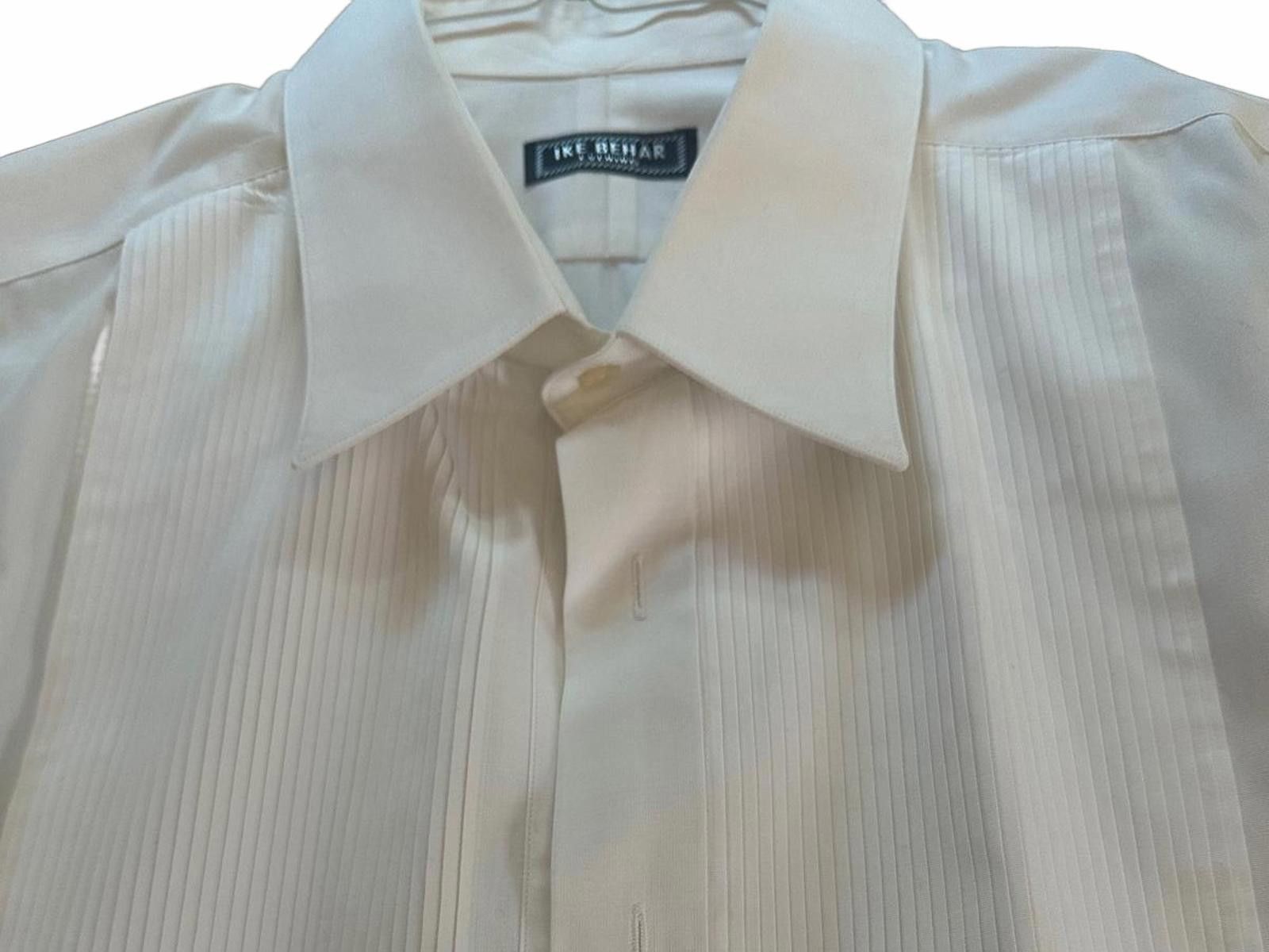 Ike Behar Ike Behar “Evening” White Pleated Tuxedo Shirt French Cuffs Size 44R - 4 Thumbnail