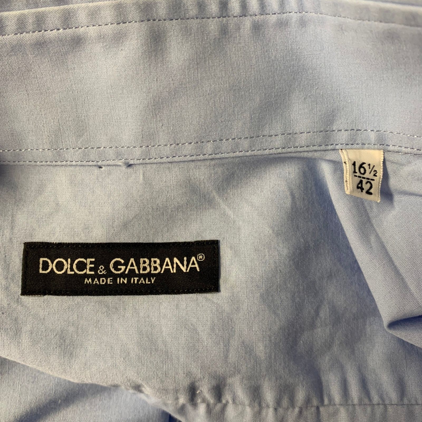 Dolce & Gabbana DOLCE & GABBANA Size L Blue Solid Cotton Long Sleeve Shirt Size US L / EU 52-54 / 3 - 5 Thumbnail