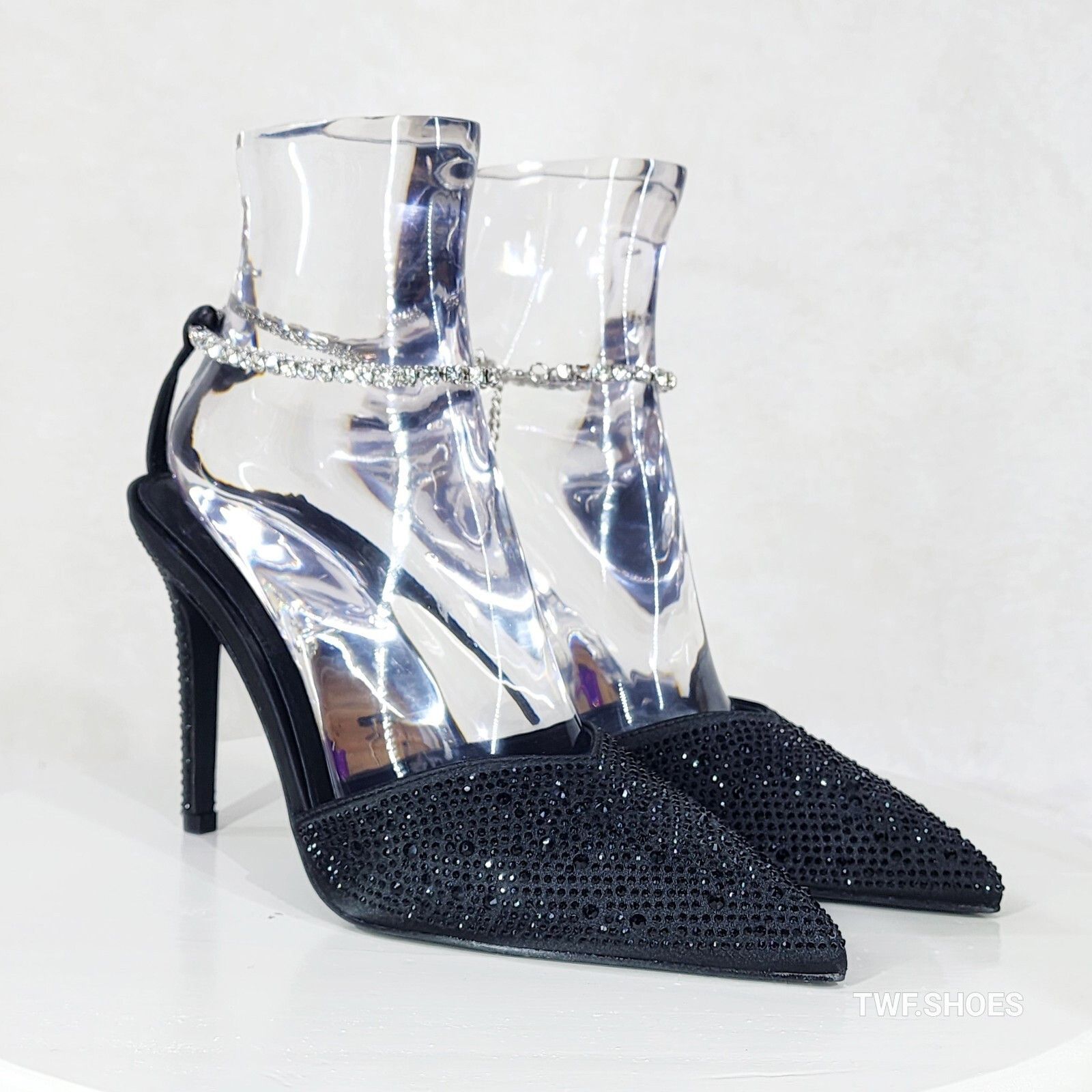 Other Simply Sexy Slip on Ankle Bracelet Black Rhinestone Pointy T Size US 6 / IT 36 - 2 Thumbnail