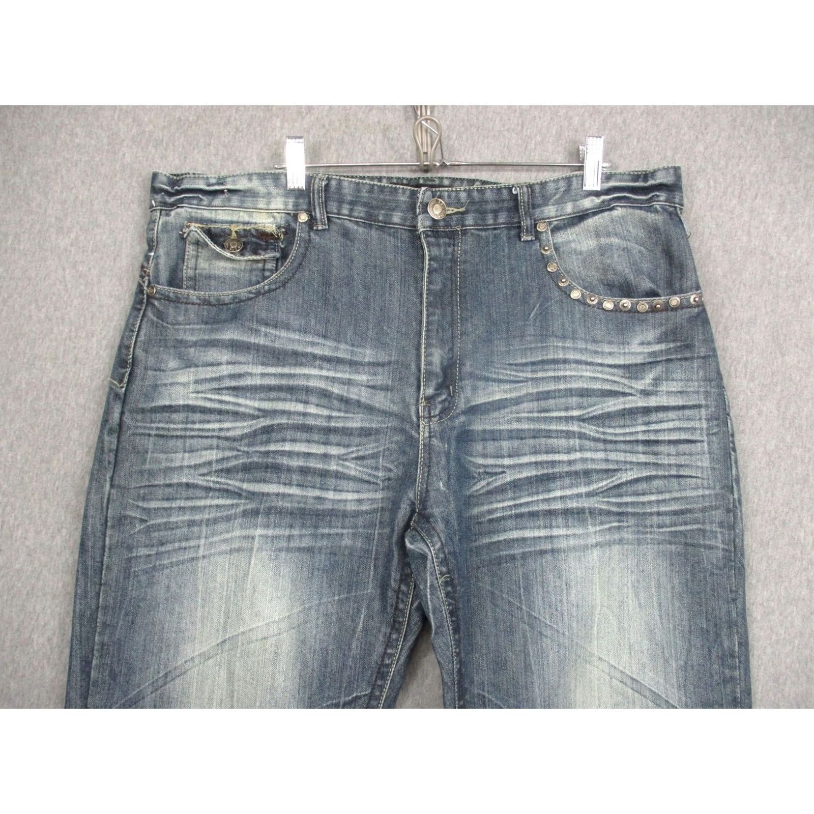 Vintage Red Ape Jeans Mens 38 Blue Straight Leg Distressed Studded Pockets Denim Pants Size US 38 / EU 54 - 3 Thumbnail