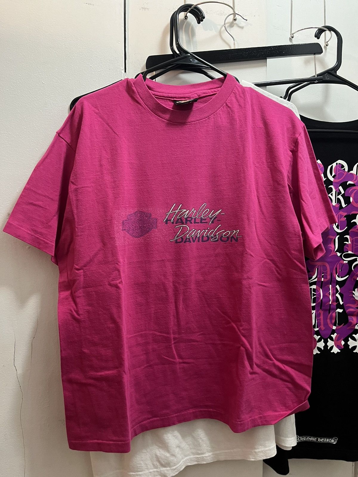 Harley Davidson Vintage 90s Pink Harley Davidson Pink Box Logo Tee Shirt Size US L / EU 52-54 / 3 - 1 Thumbnail