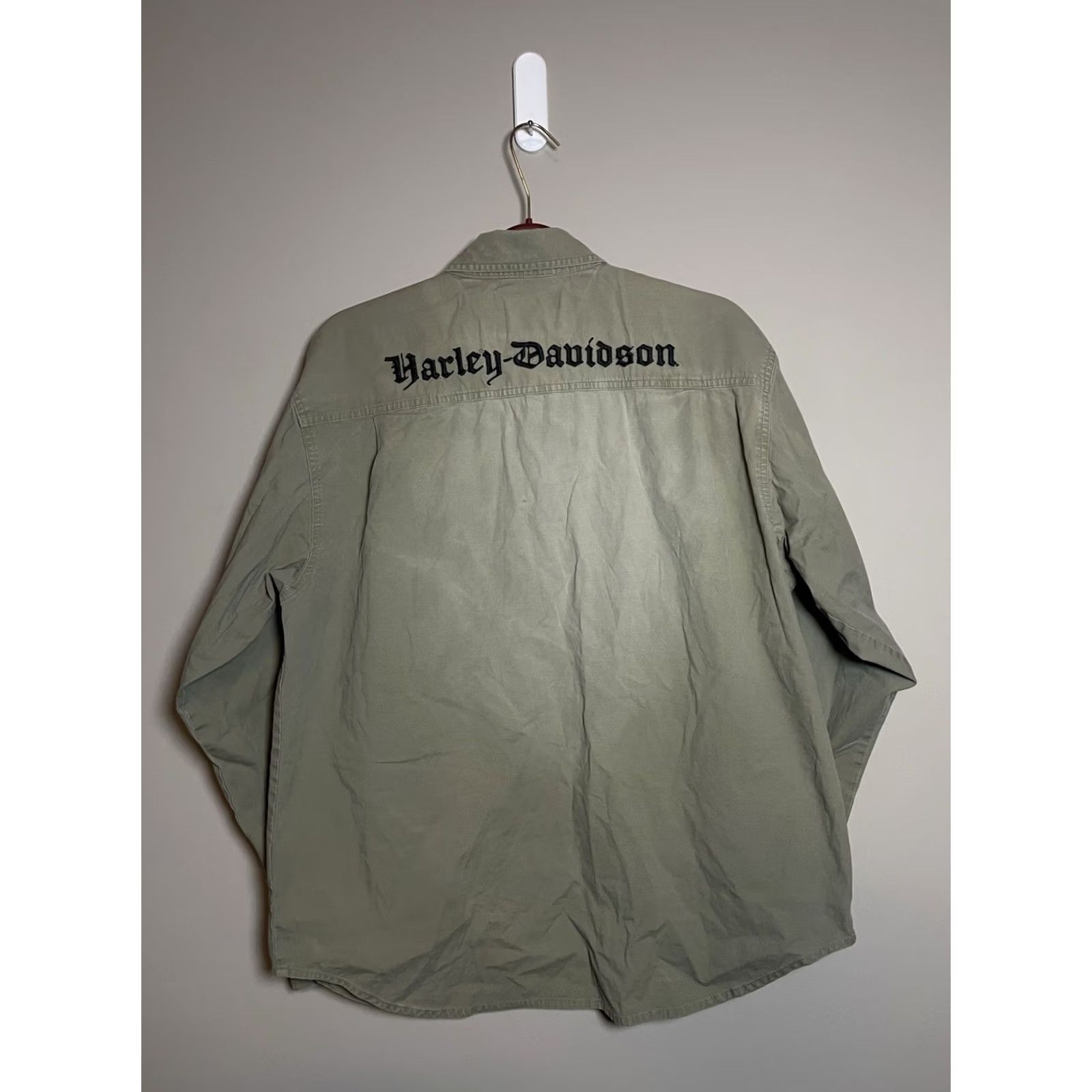 Harley Davidson Harley-Davidson Shirt Mens L Khaki Beige Long Sleeve Button-Up Biker Patch Logo Embroidered Cotton Brown Size US L / EU 52-54 / 3 - 7 Thumbnail
