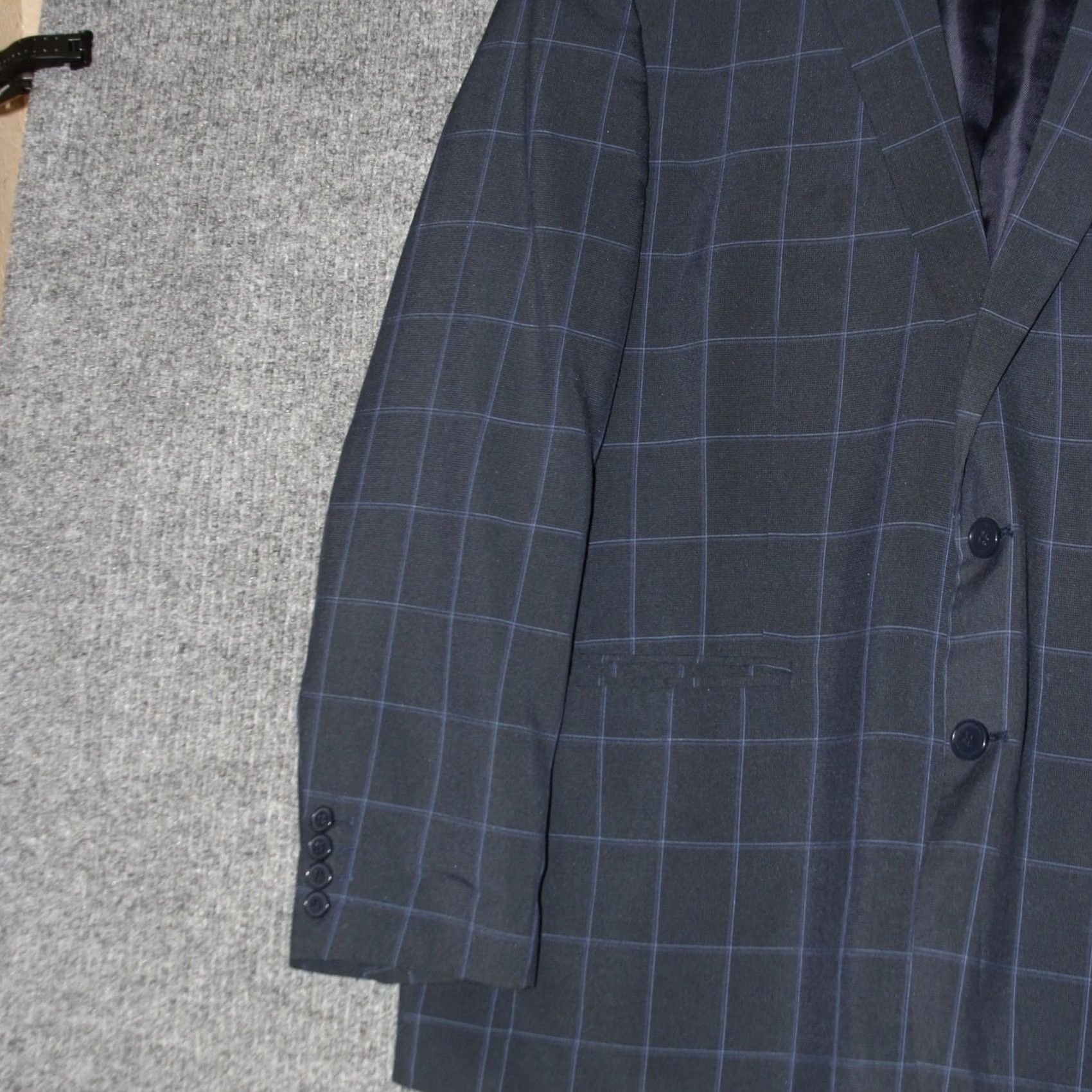 Vintage VINTAGE Carlo Lusso Blazer Mens 44S Navy Blue Plaid High Twist Super Deluxe Microtech Size 44R - 3 Thumbnail