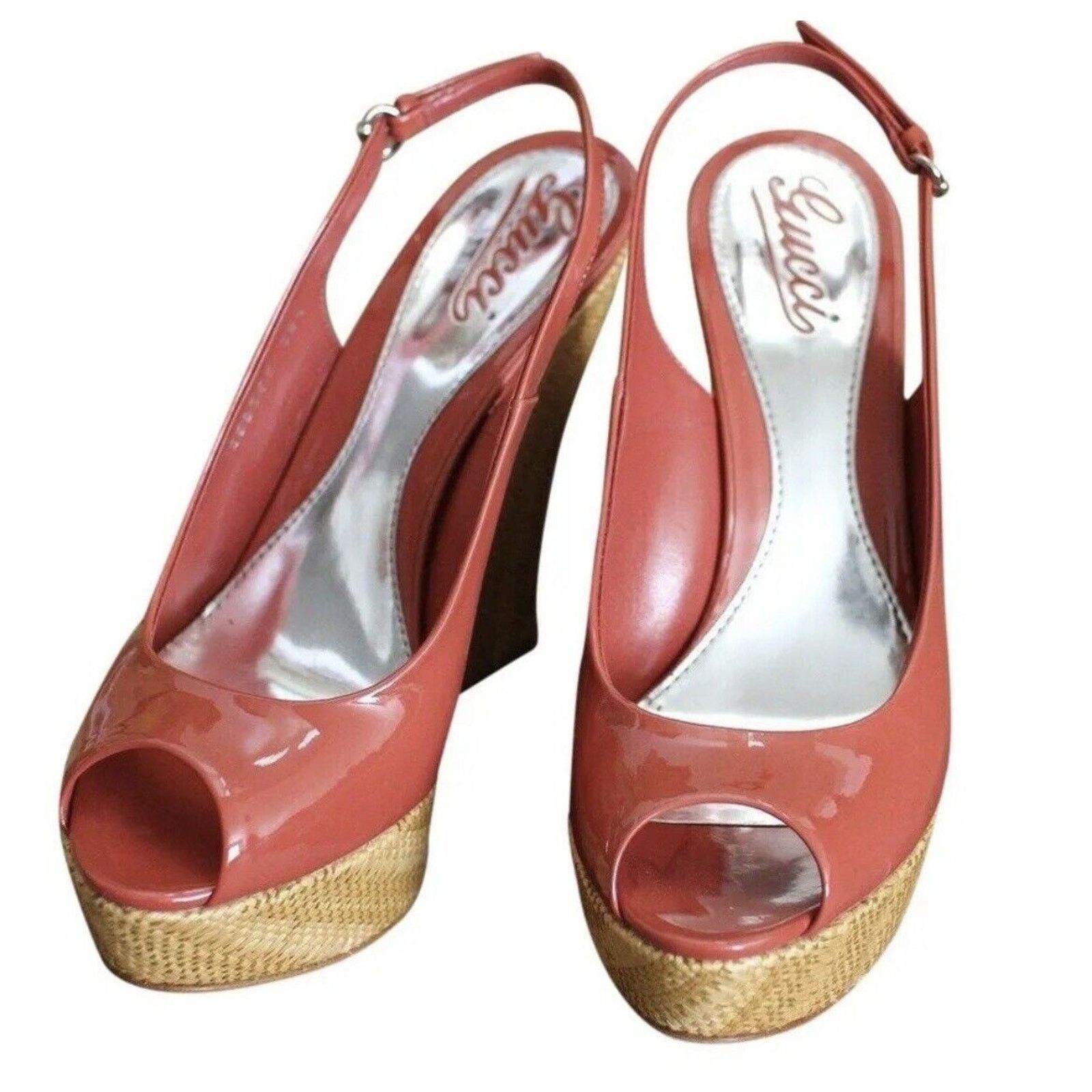 Gucci NEW IN BOX GUCCI PATENT LEATHER PLATFORM WEDGES CORAL SZ 7 Size US 7 / IT 37 - 3 Thumbnail