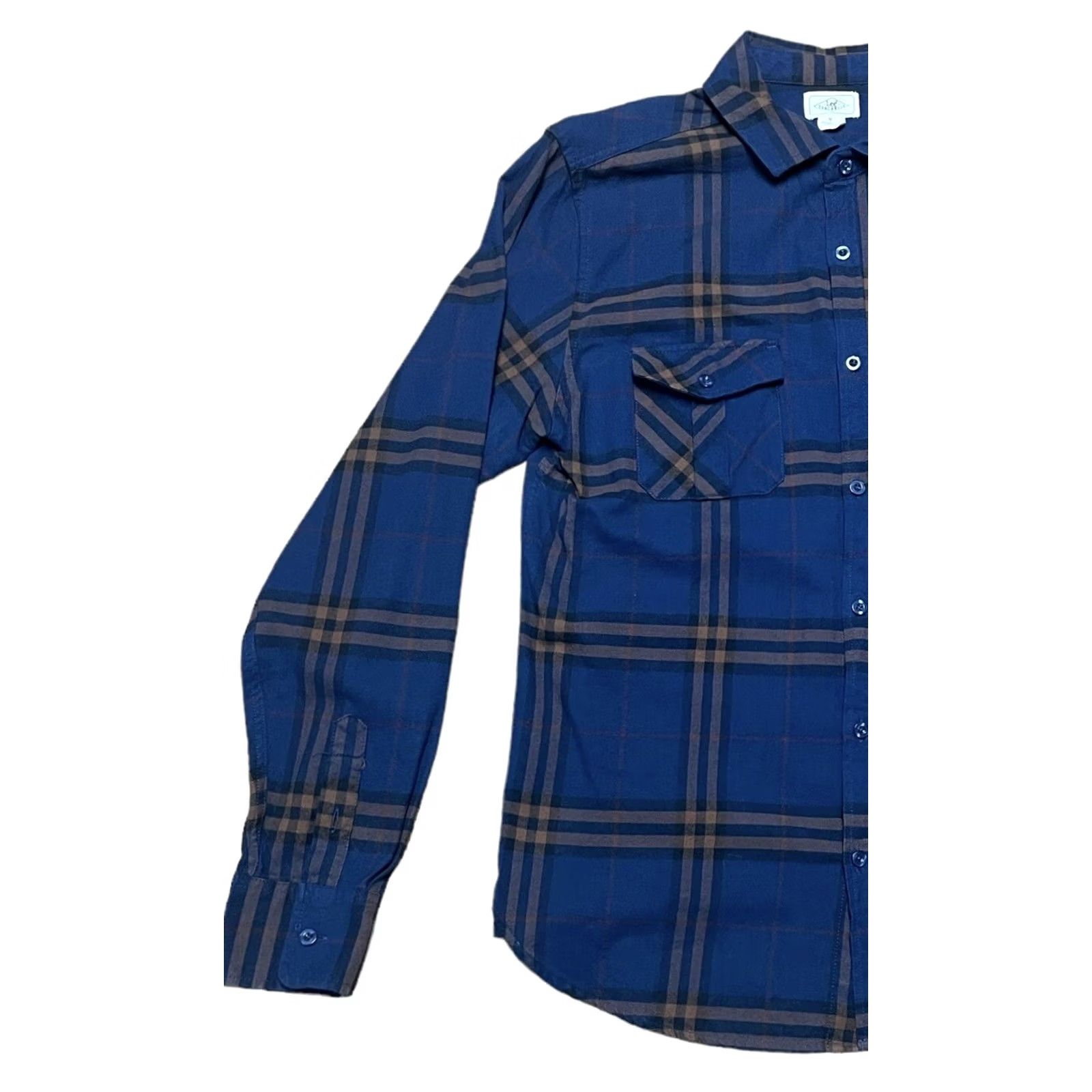 Lee Lee Dungarees Button-Up Shirt Plaid Flannel Long Sleeve Medium Blue Orange, M, Cotton/Polyester, Casual Workwear, Men Size US M / EU 48-50 / 2 - 2 Thumbnail