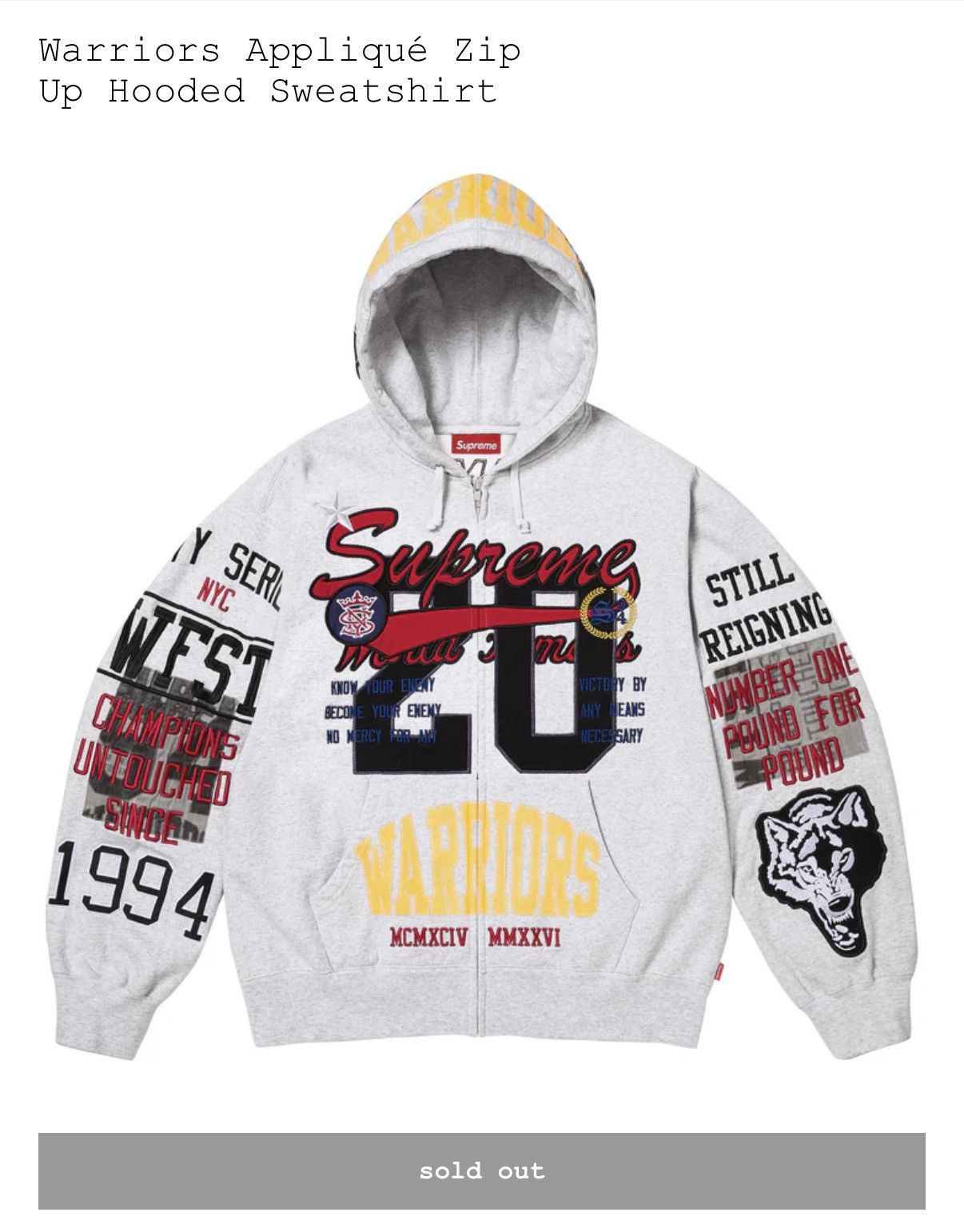 Supreme Collegiate Appliqué Zip Up Hooded Sweatshirt | Grailed