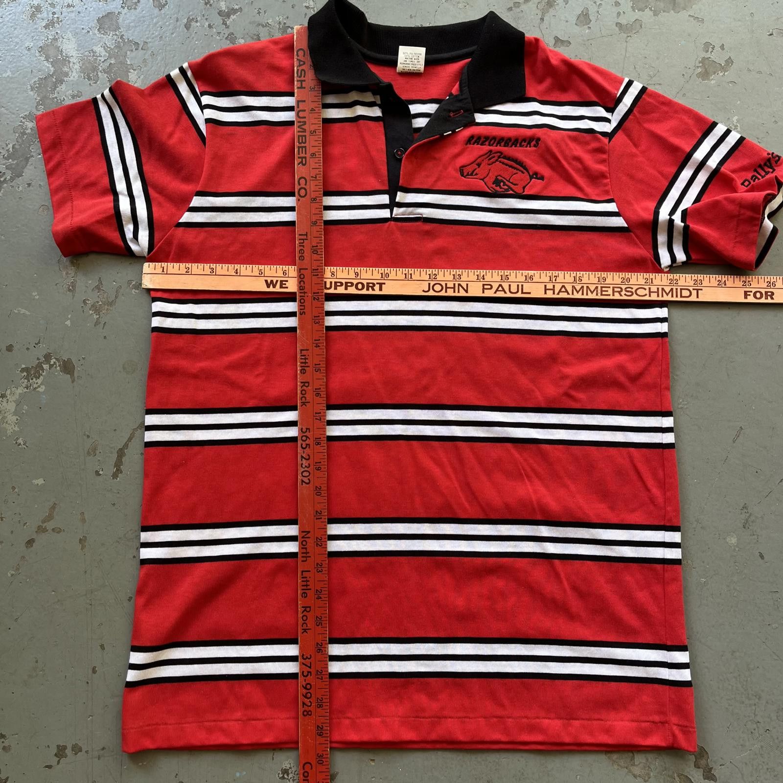Vintage Vintage 80s Deadstock Arkansas Razorbacks Polo Striped Shirt Size US XL / EU 56 / 4 - 4 Thumbnail