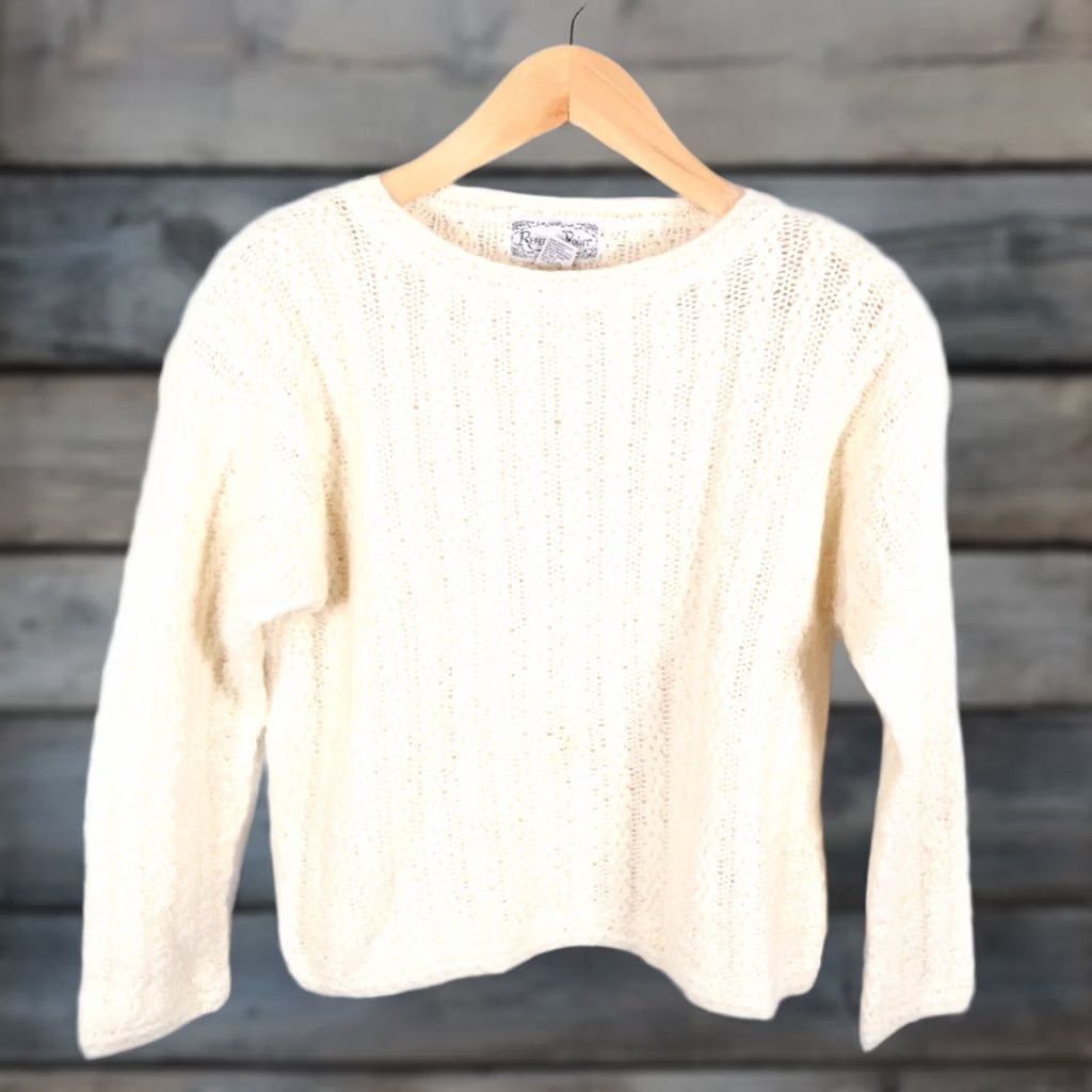 Vintage Reference Point Ivory Mohair Silk Sweater Women Medium Crew Neck Long Sleeve Pullover Knit Vintage 80s 90s Lightweight Casual Womens Size M / US 6-8 / IT 42-44 - 1 Thumbnail