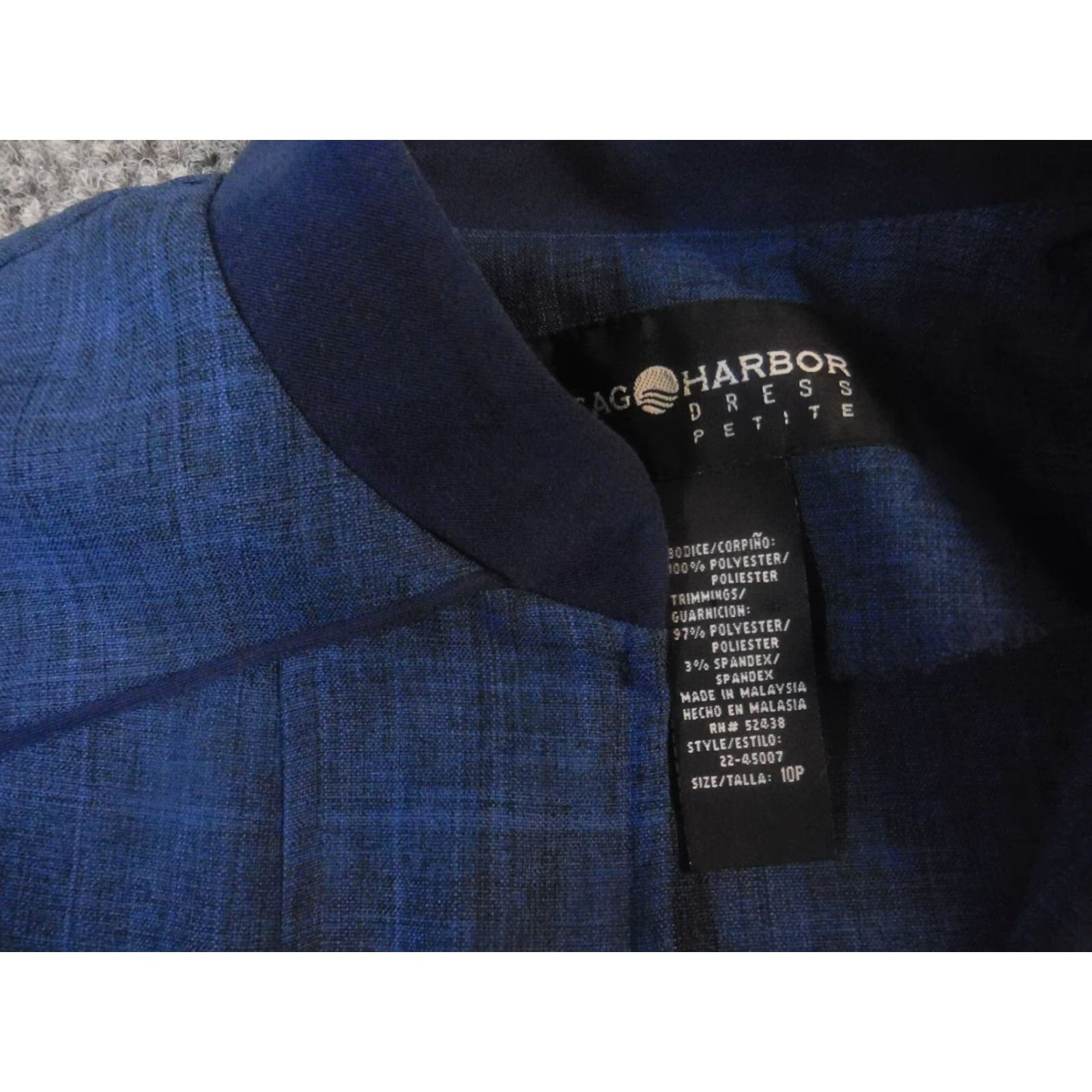 Vintage Sag Harbor Women Blazer 10P Petite Blue Full Zip Stretch Mid-Length Jacket, Business Casual, Long Sleeve, Polyester Size L / US 10 / IT 46 - 5 Thumbnail