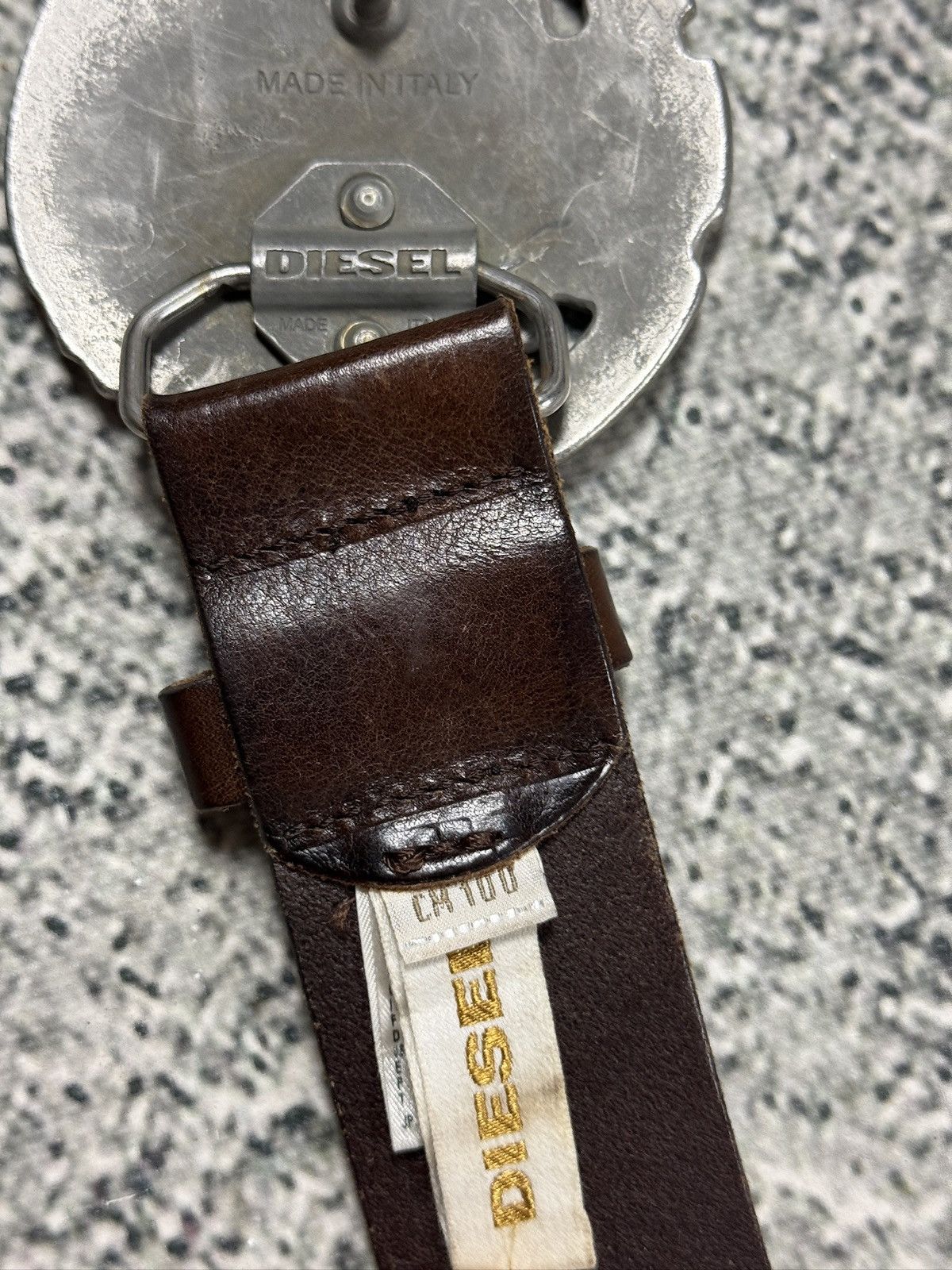 Diesel Diesel leather belt big buckle Y2K brown Size 40 - 3 Thumbnail