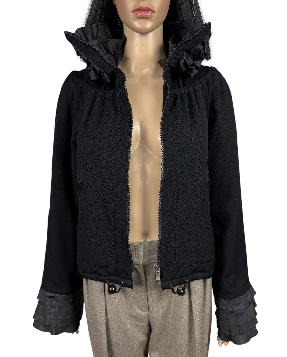 Armani Collezioni Armani Collezioni Wool Zip Jacket Ruffle Trim size IT42 Size M / US 6-8 / IT 42-44 - 10 Thumbnail