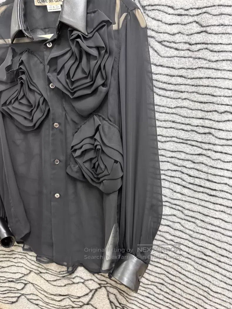 Comme des Garcons Comme des Garcons Roses Net Silk Collar Shirt Size S / US 4 / IT 40 - 3 Thumbnail