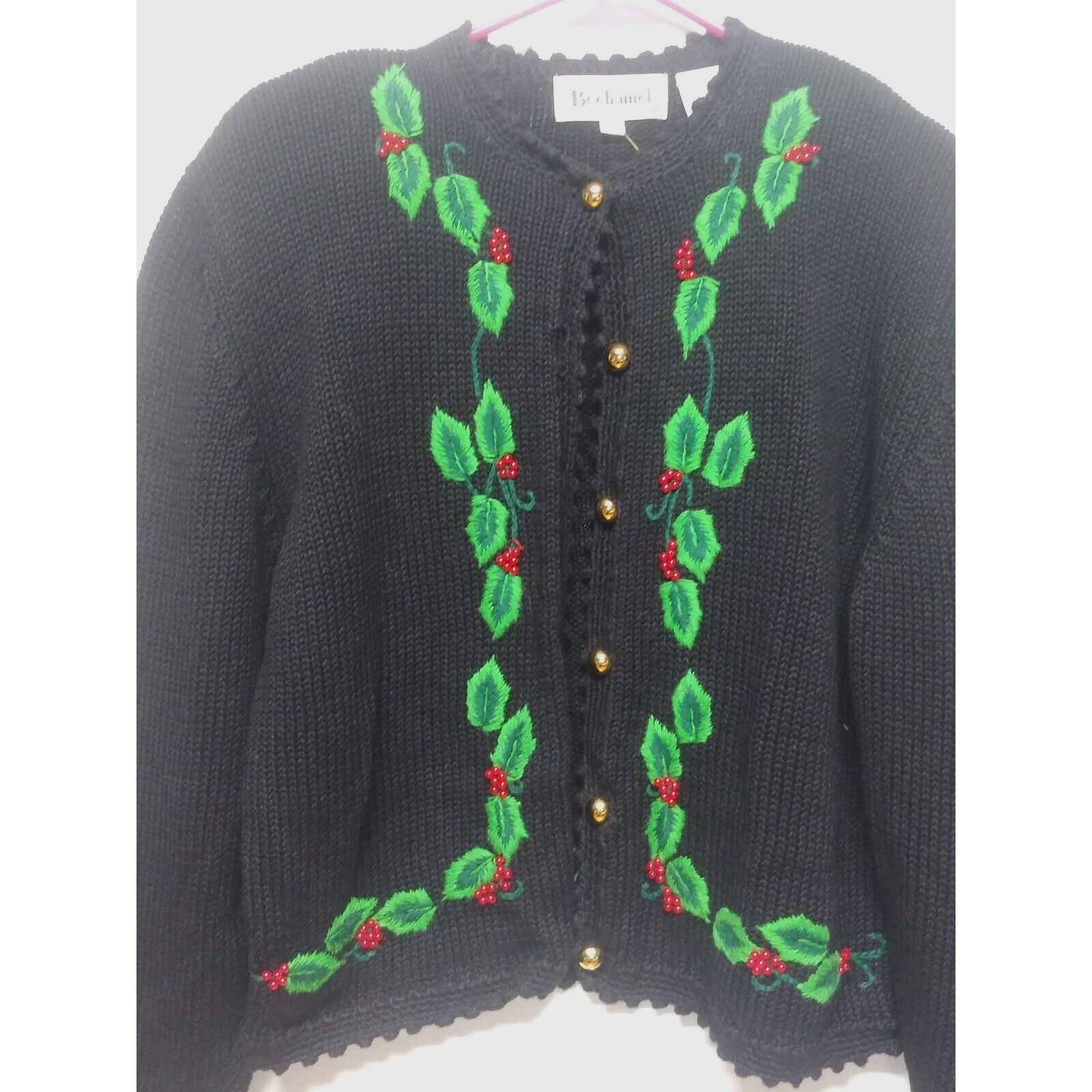 Designer Vintage Bechamel Sweater Womens Sz L Christmas Cardigan Blac Size L / US 10 / IT 46 - 15 Thumbnail