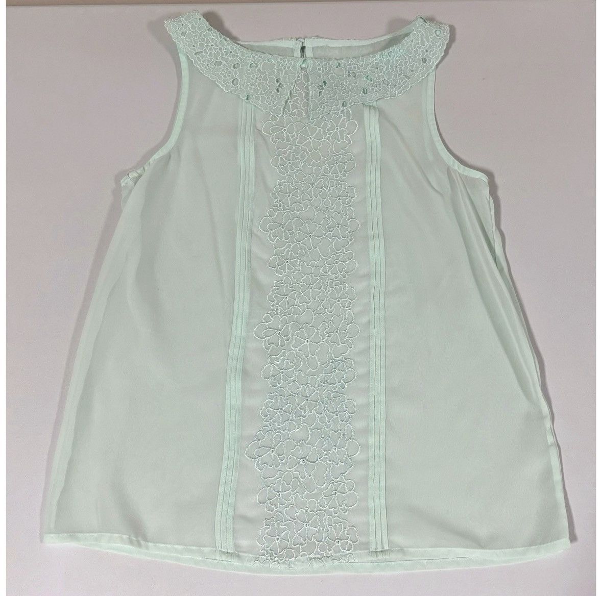 Vintage Mint Green Floral Collared Tank Top Shirt Blouse Size XS 🪷✨ Size XS / US 0-2 / IT 36-38 - 2 Thumbnail
