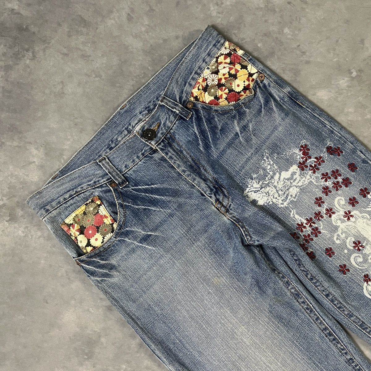 Japanese Brand Rare Japanese Art Denim – Sakura Blossom Embroidery Size US 34 / EU 50 - 2 Thumbnail