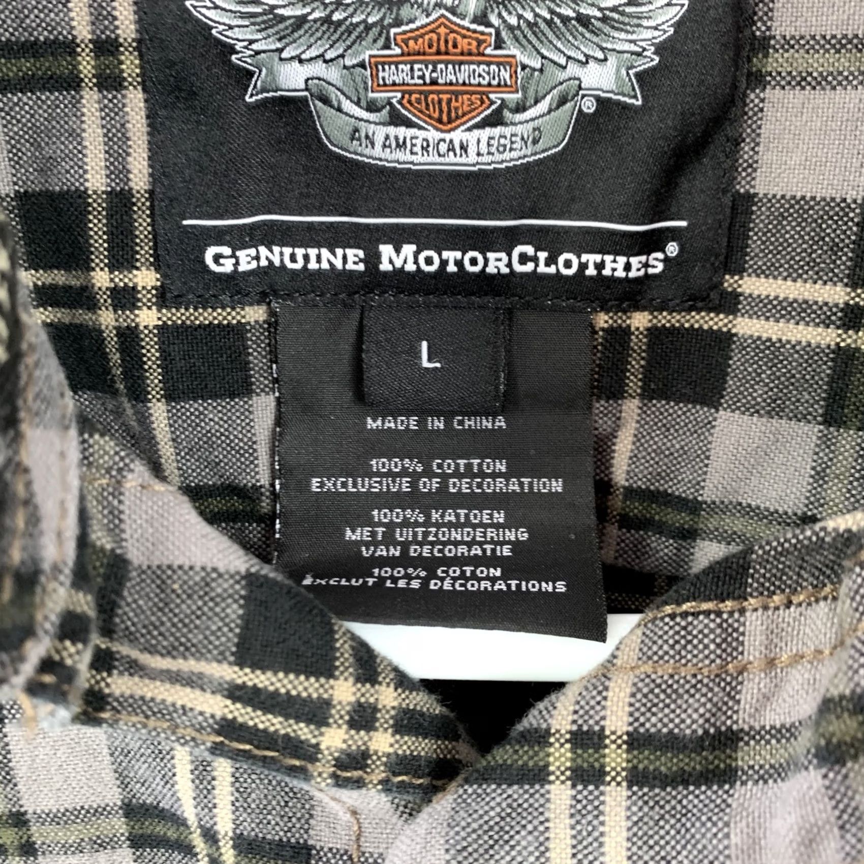 Harley Davidson Harley-Davidson Men's L Plaid Flannel Button Down Shirt Gray Black Felt Spellout Shirt Size US L / EU 52-54 / 3 - 3 Thumbnail